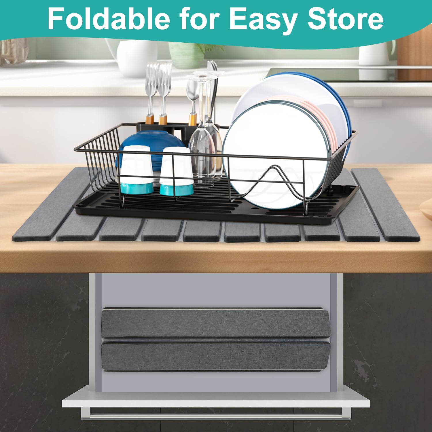 3Pcs Water Absorbing Stone Drying Mats for Kitchen Counter Diatomite Dish