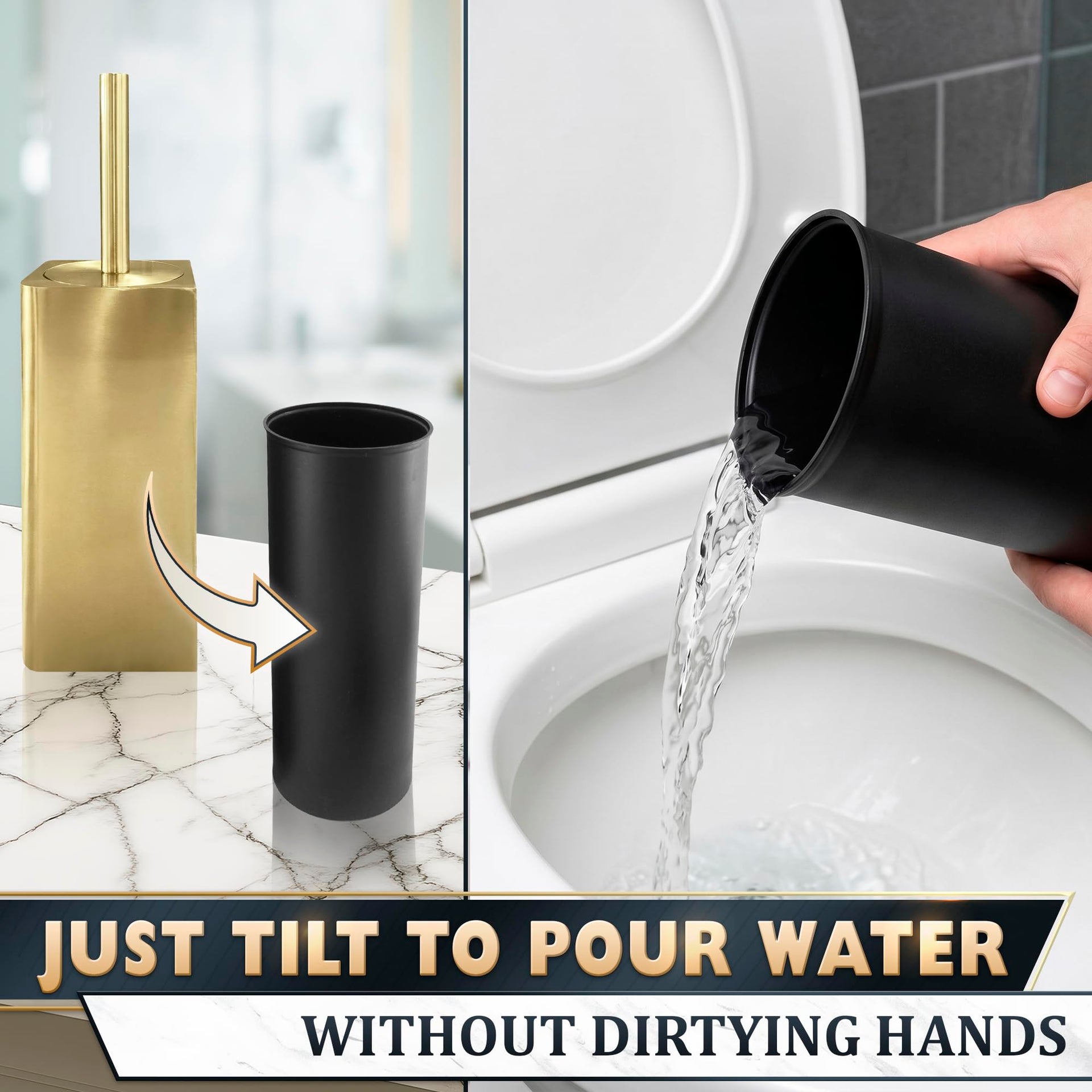 Gold Toilet Brush and Holder Set