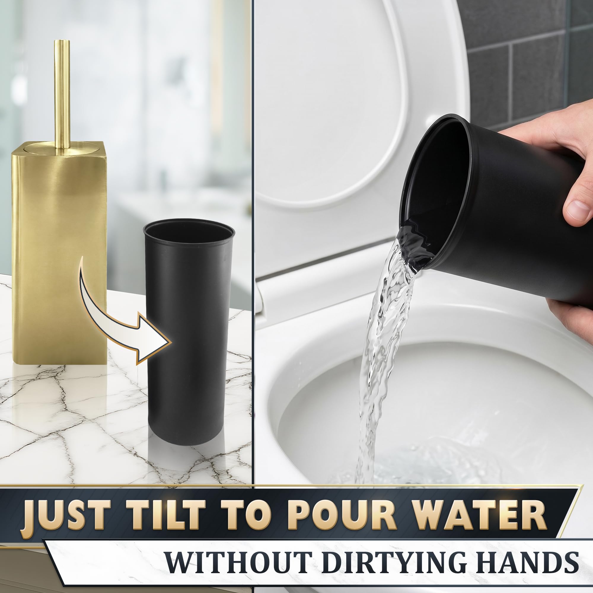 Gold Toilet Brush and Holder Set