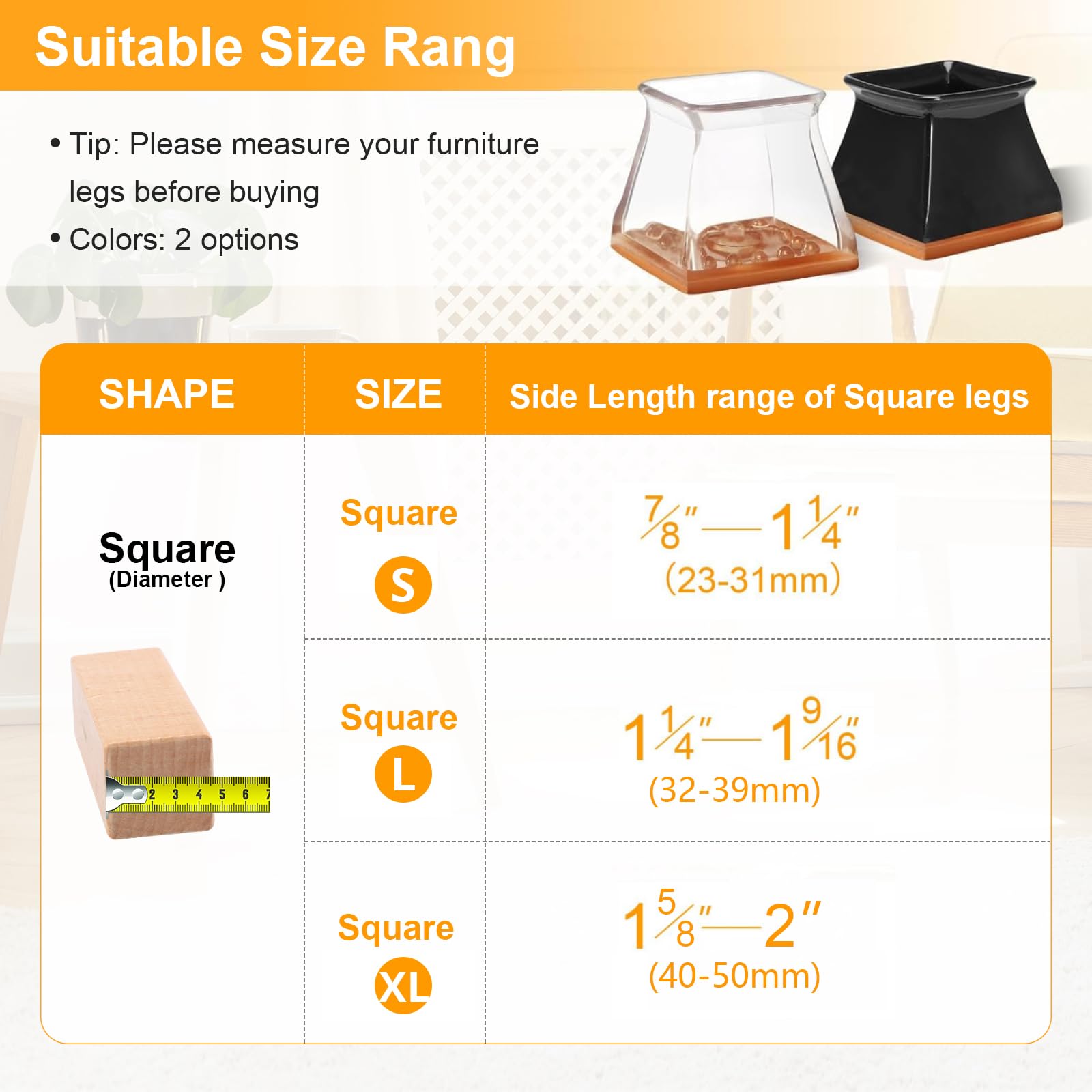16 Pack Square Chair Leg Floor Protectors for Hardwood Floors (16 Count)