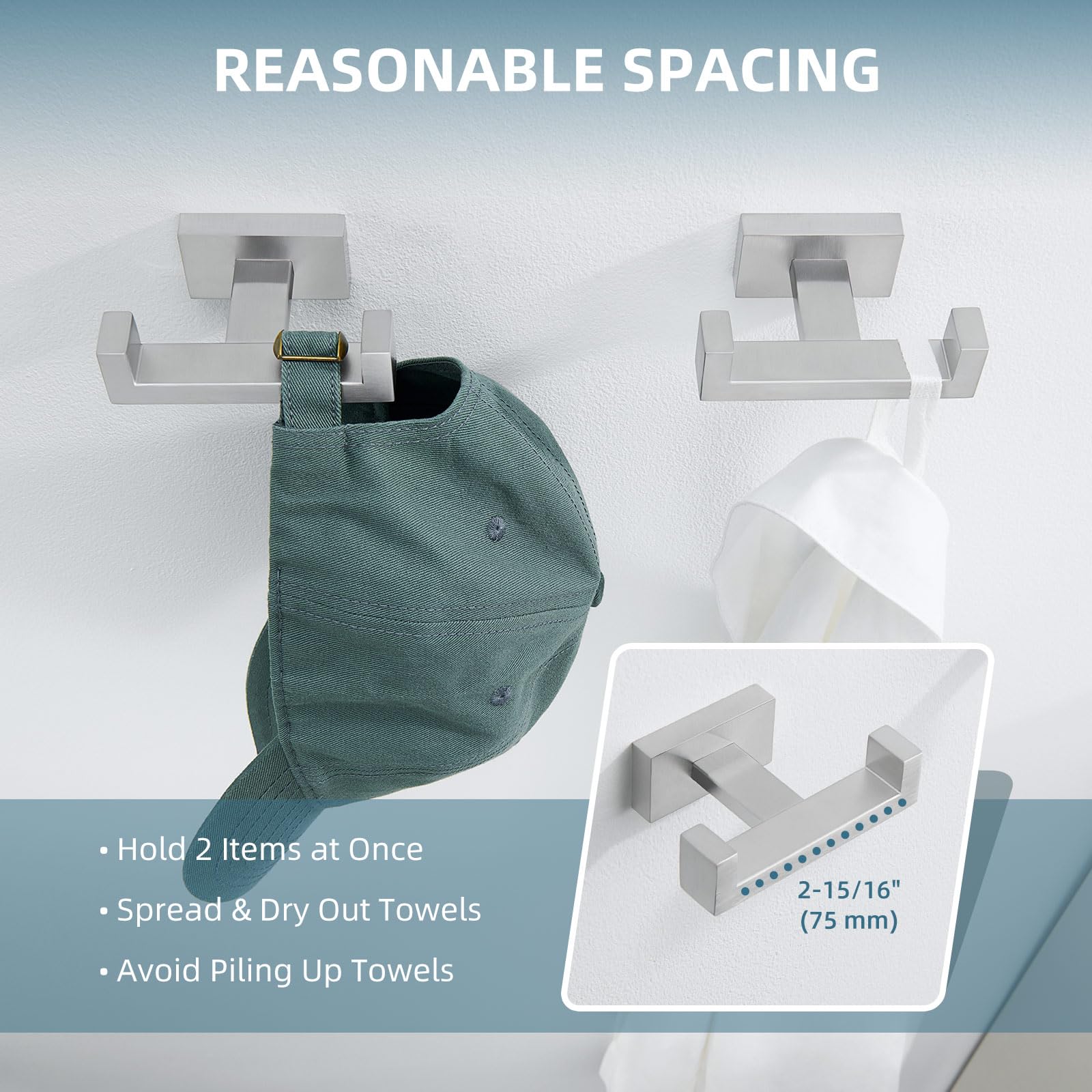 Bathroom Double Hook Brushed Nickel (2 Count)