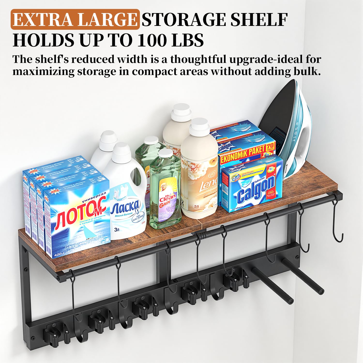 3-in-1 Broom Holder Wall Mount Broom and Mop Organizer Wall Hanging