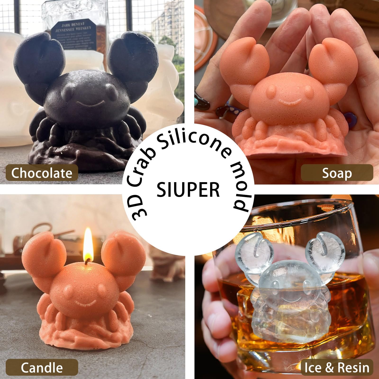 3D Crab Ice Cube Silicone Molds Tray for Whiskey (2 Count)