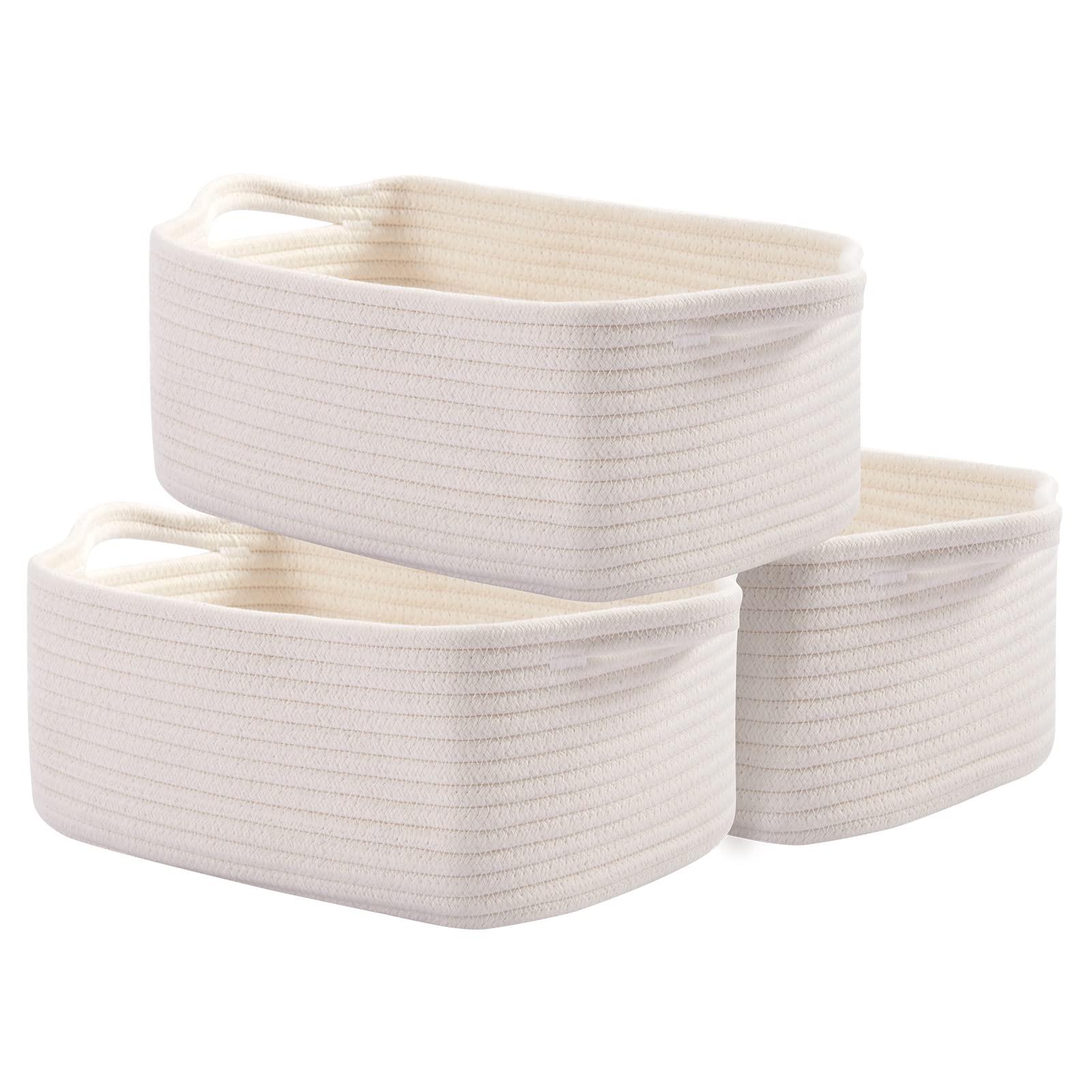 3 Pack Storage Baskets for Shelves Cotton Rope Storage Bins White (3 Count)