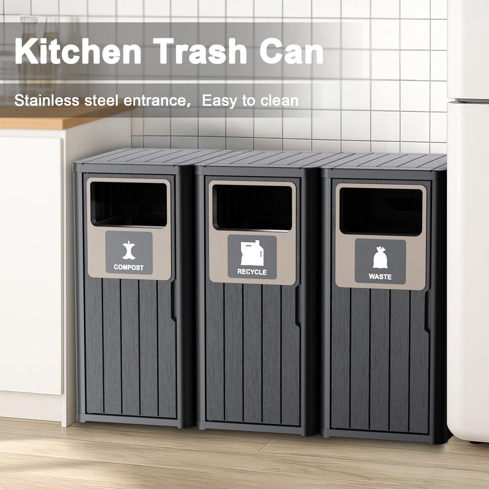 Outdoor Three Barrel Trash Can