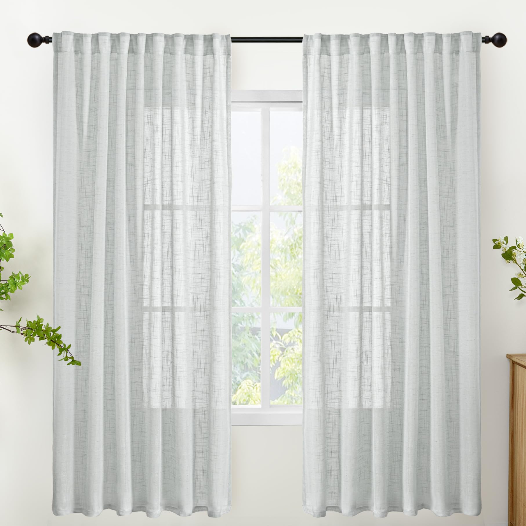 Grey Linen Curtains 72 Inch Length for Living Room (2 Count)