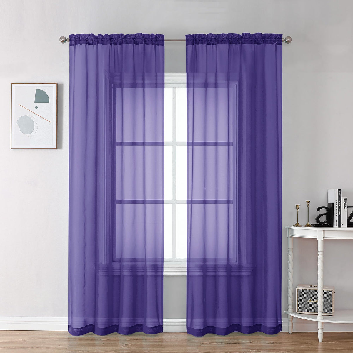 Purple Sheer Curtains 78 Inches Long 2 Panels Set for Living Room (2 Count)