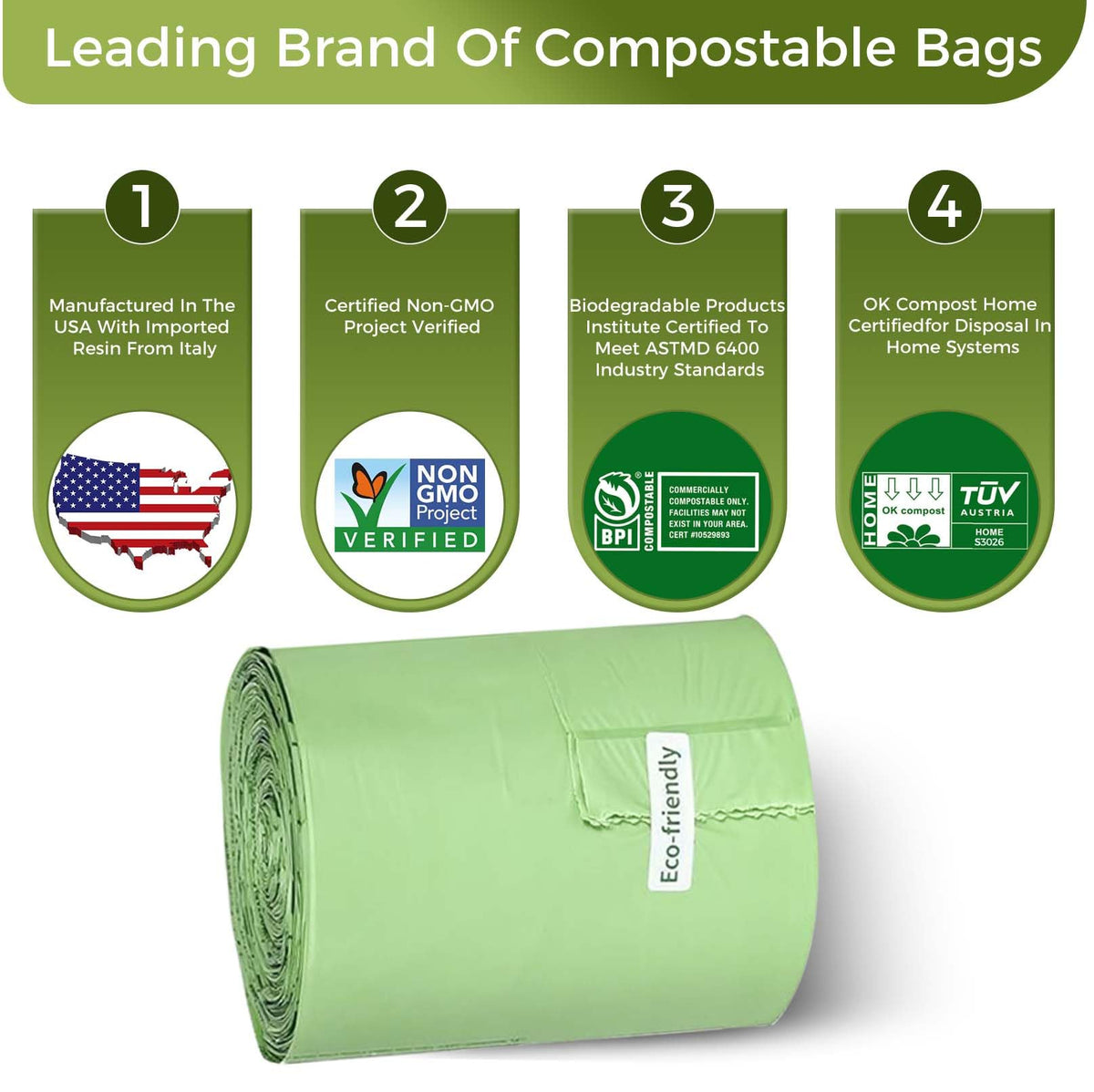 3 Gallon Compostable Trash Bags with Handle (80 Count)