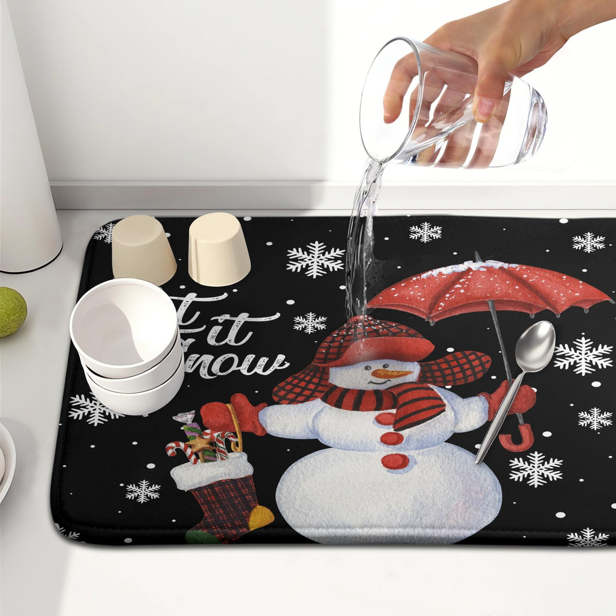 Winter Snowman Dish Drying Mat