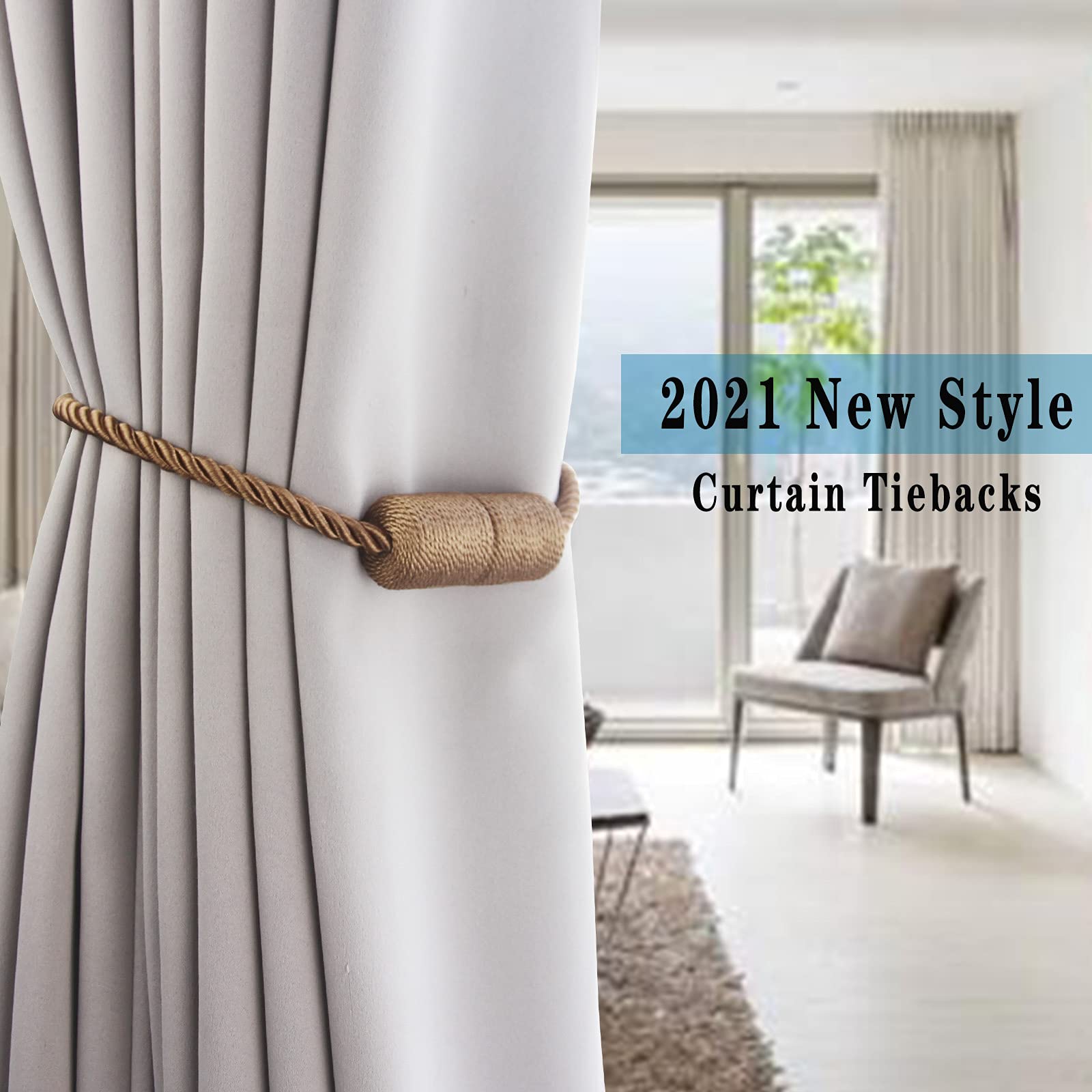 Magnetic Curtain Tiebacks Holdbacks Decorative Tie Backs for Windows Porlau (6 Count)