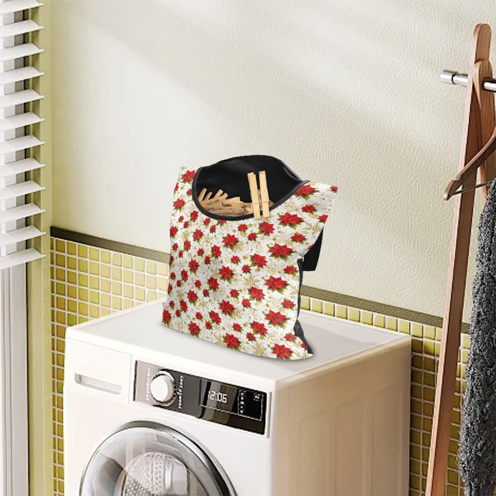 Red Floral Clothes Pin Storage Bag
