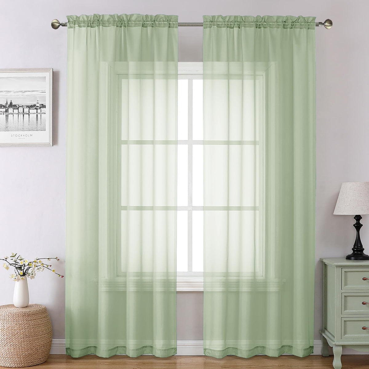Light Green Sheer Curtains 78 Inches Long 2 Panels Set for Living Room (2 Count)