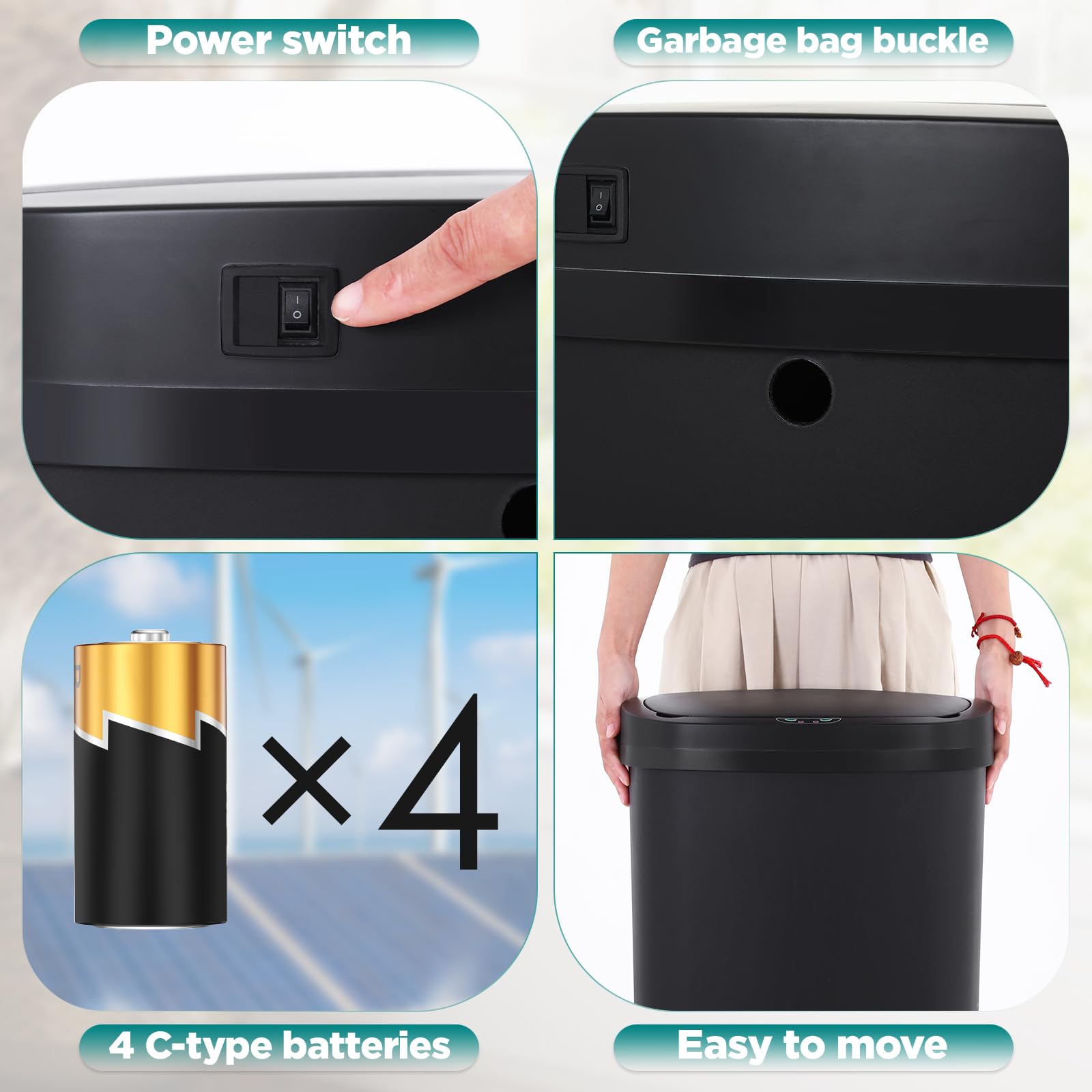 Automatic Motion Sensor Bathroom Trash Can with Lid