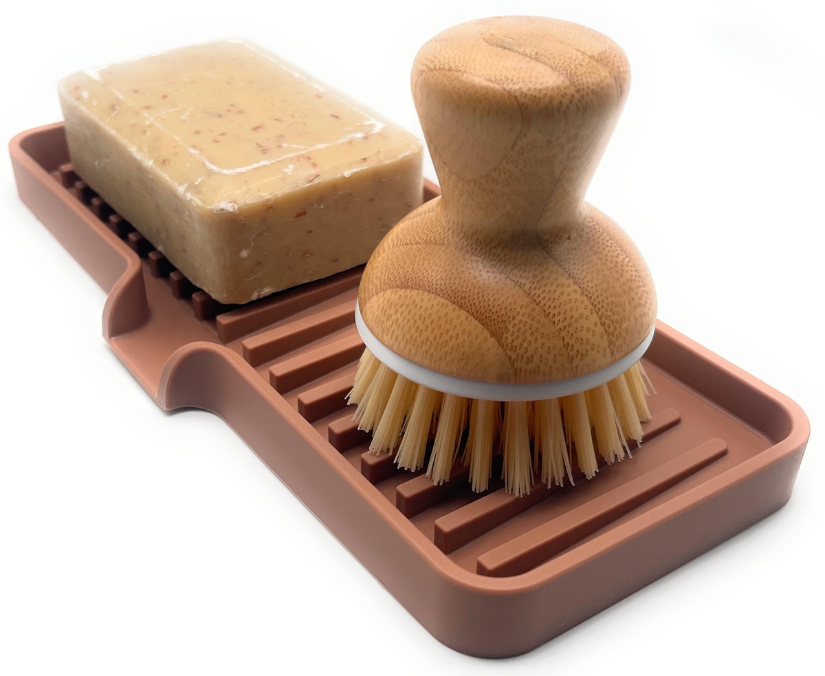 Silicone Soap Dish Tray and Sponge Holder with Drain Chute