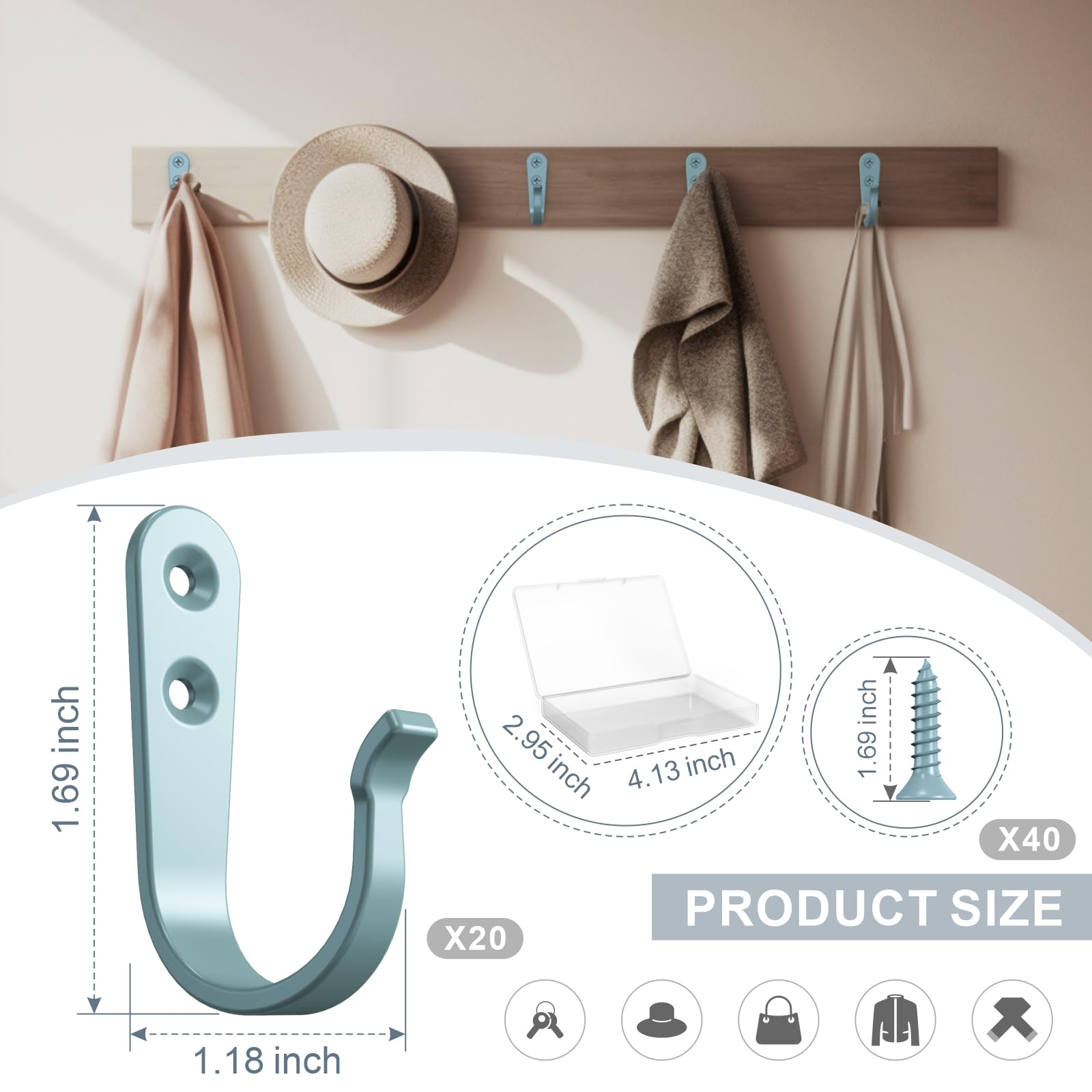 20 Pack Coat Hooks for Hanging (20 Count)