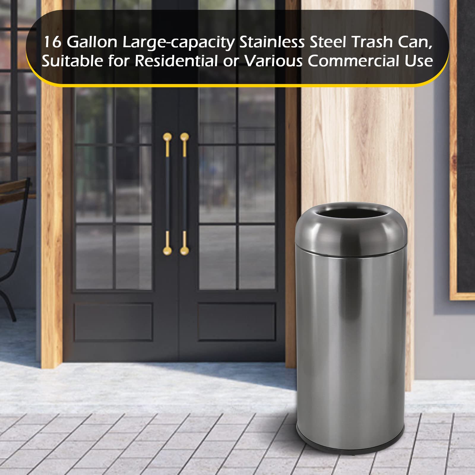 Large Trash Can Commercial Stainless Steel Garbage Can with Lid