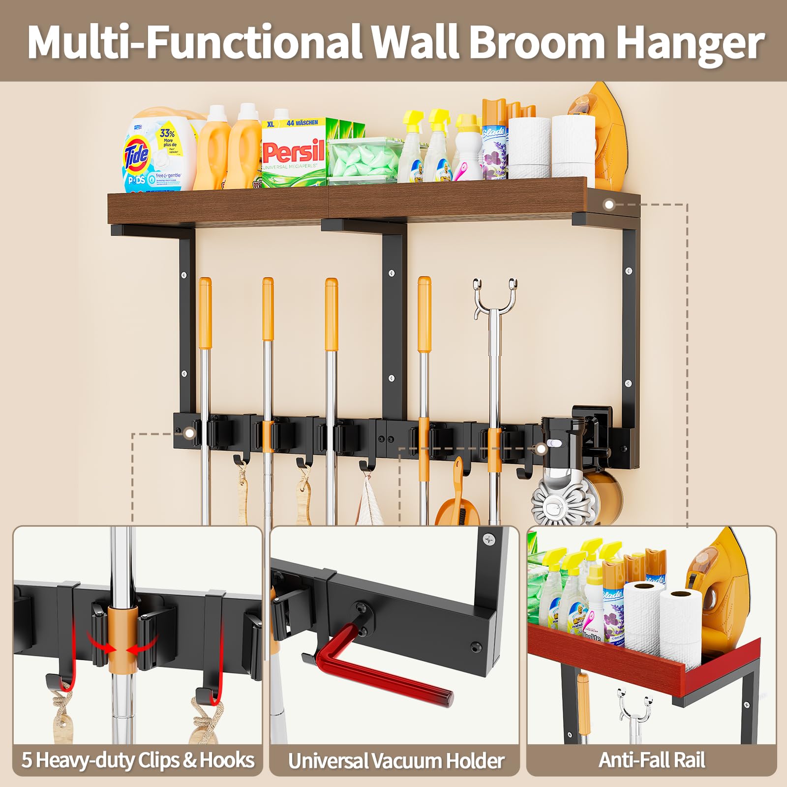 Broom and Mop Organizer Wall Hanging