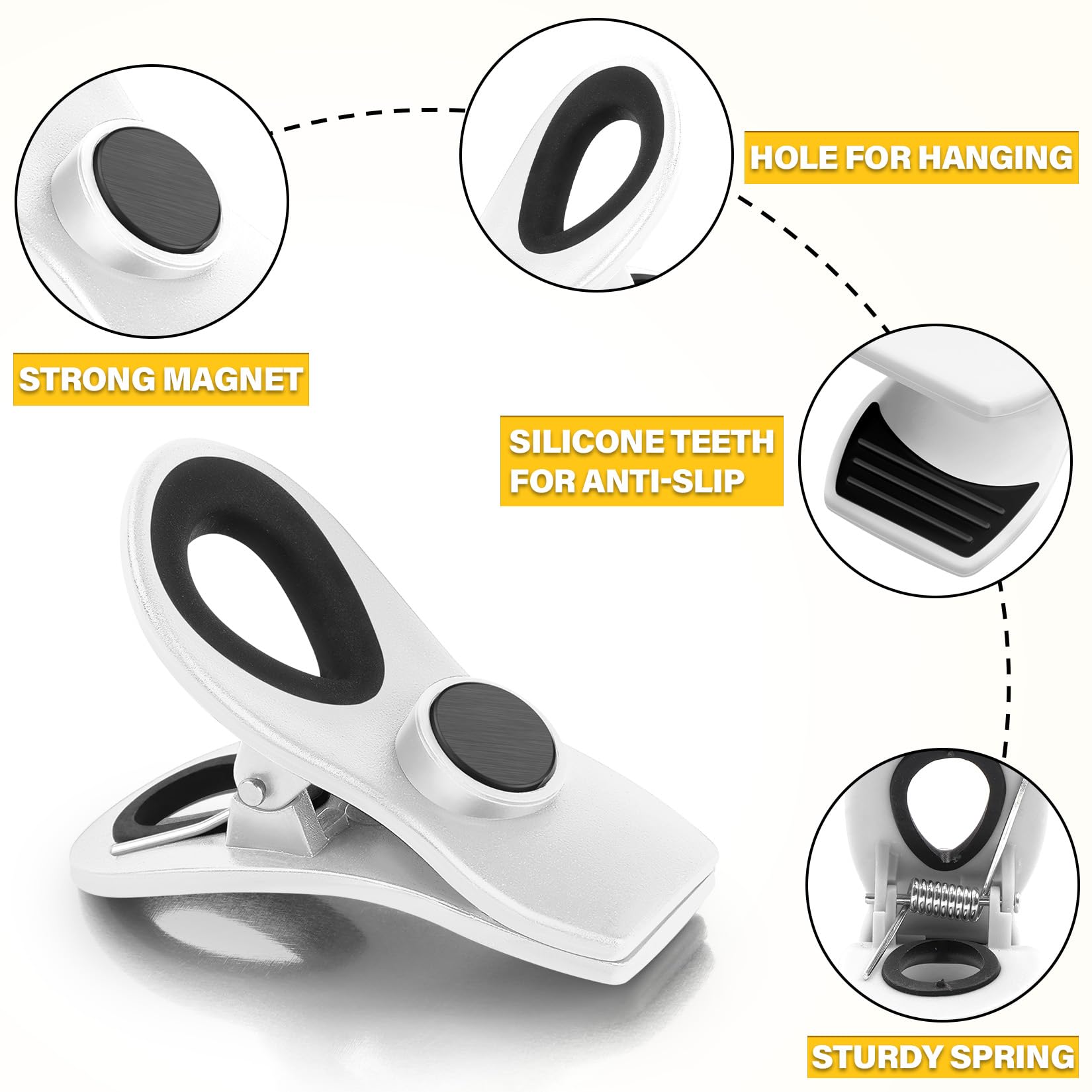 10PCS Magnetic Chip Clips Airtight Seal Reusable White Bag Clips for Food Storage Heavy Duty Plastic Food Clip for Refrigerator (10 Count)
