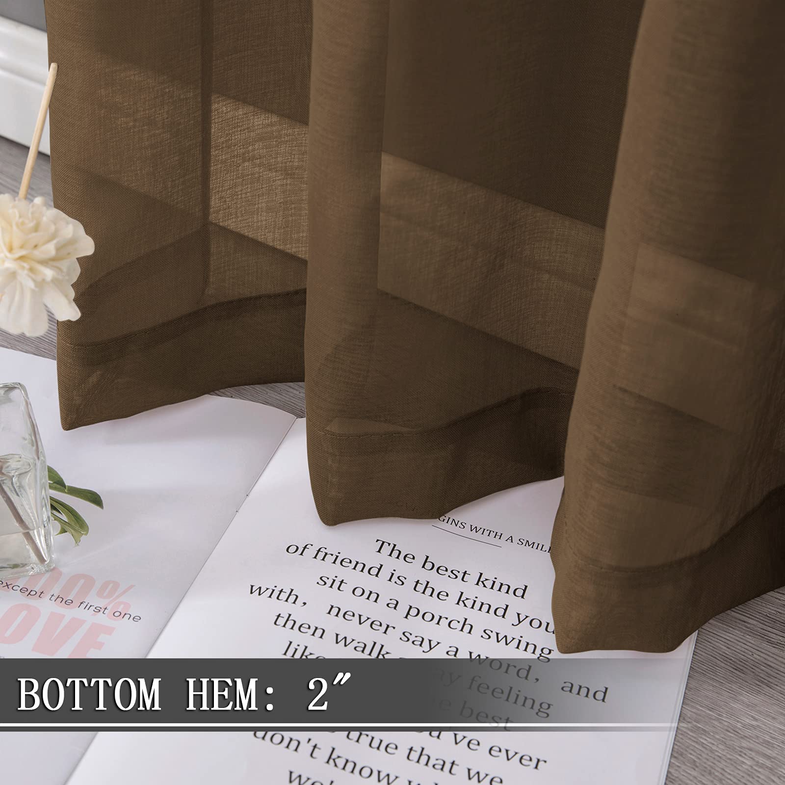Sheer Curtain Linen Textured Bedroom Curtains Sheer Light Filtering Rod Pocket Voile Curtain for Living Room
