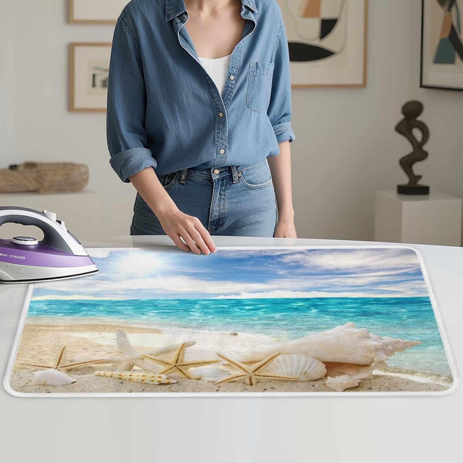 Ironing Mat Hawaiian Beach Heat Resistant Ironing Blanket Thick Portable Travel Ironing Pad for Table Top Washer and Dryer