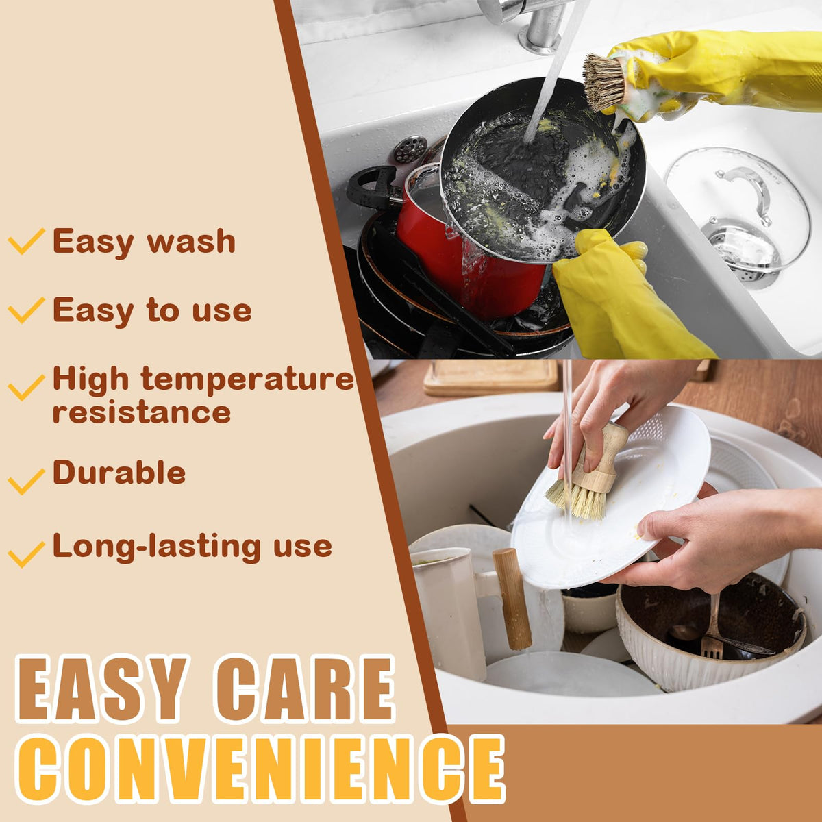 6 Packs Bamboo Dish Scrub Brushes Wooden Scrubbers Set Kitchen Dishwashing Scrubber with Natural Sisal Bristles for Iron Pot Pan Sink (6 Count)