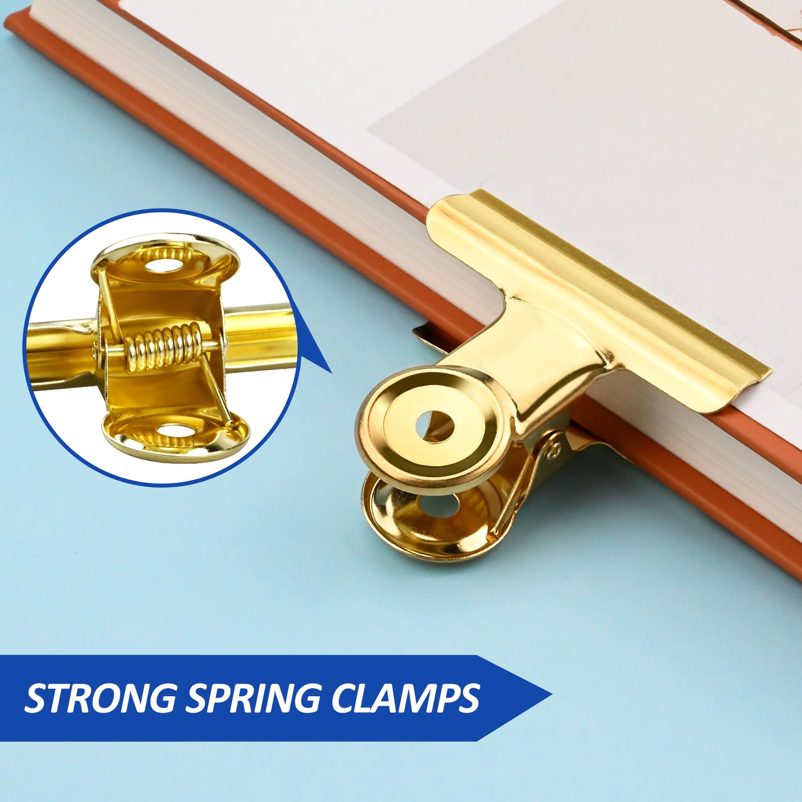 10 Pack Large Metal Hinge Clips 2.5 Inches Bull Hinge Paper Clips Gold Bulldog Clips for Crafts