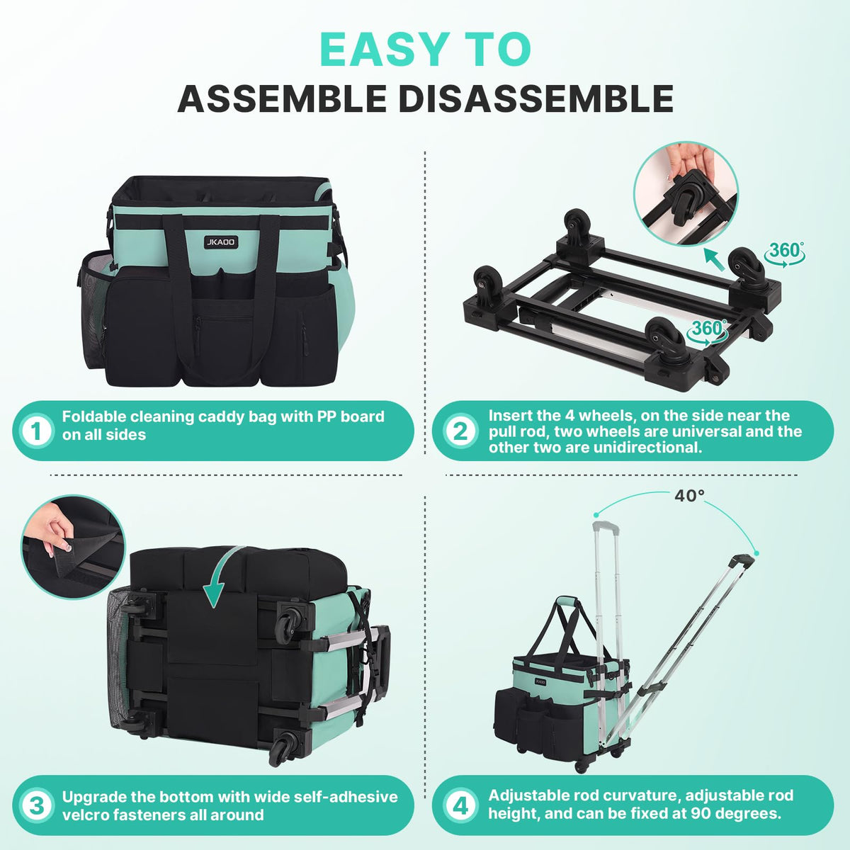 Large Rolling Cleaning Caddy Bag with Detachable Trolley