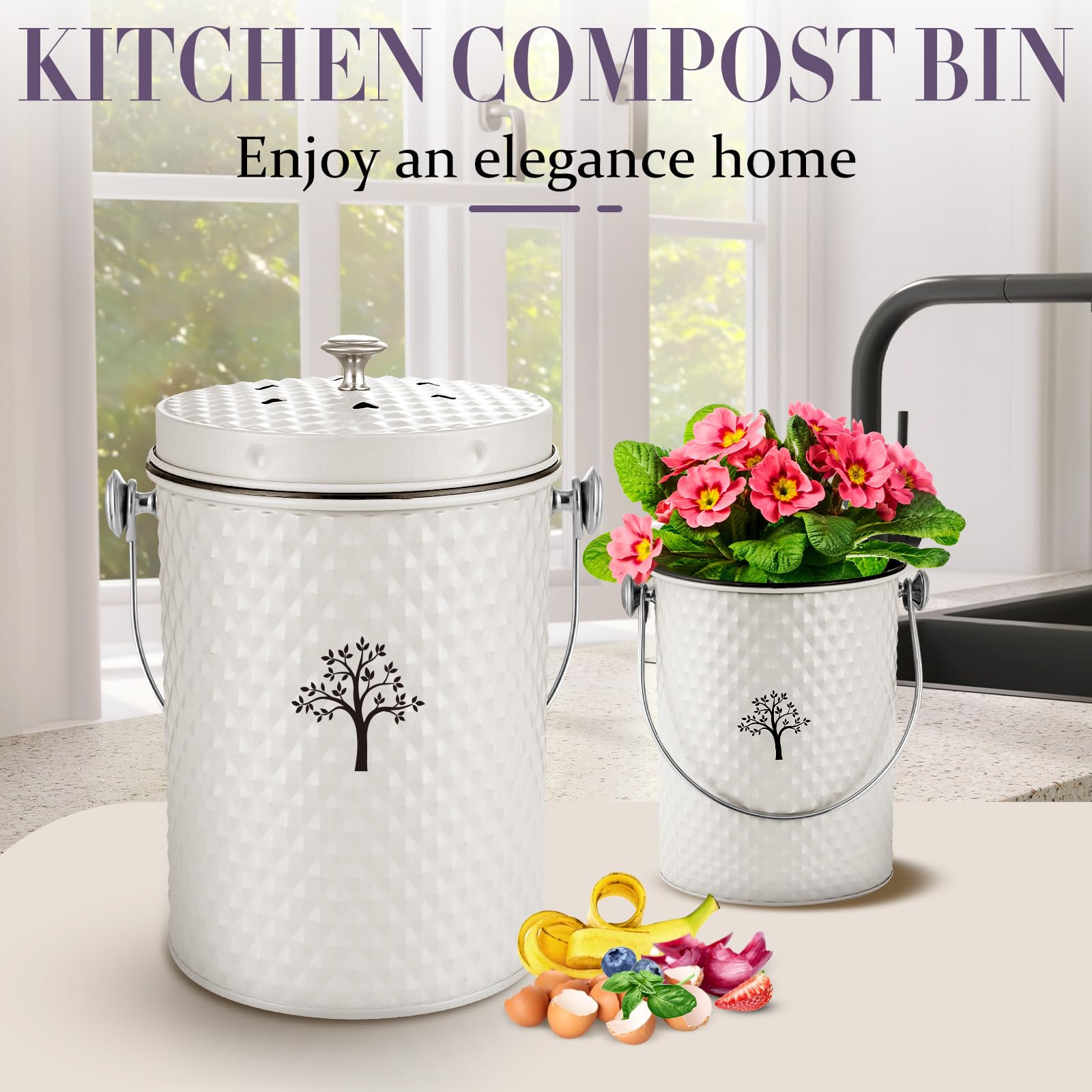 Countertop Kitchen Odorless Compost Bin with Removable Inner Bucket