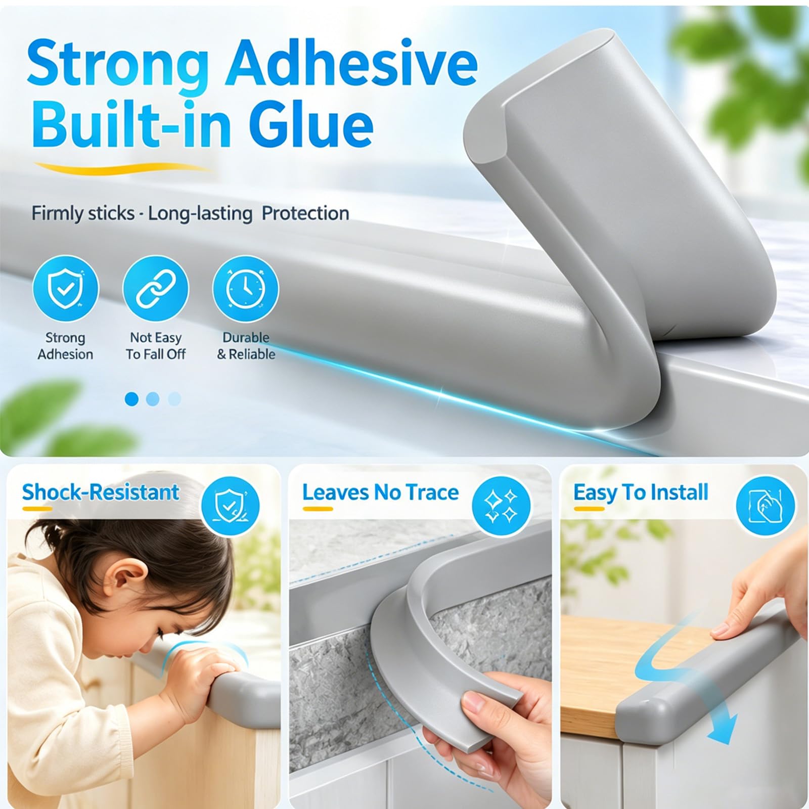 Foam Baby Edge Protector Strip Furniture Safety 1.8inx6.56FT（Grey）