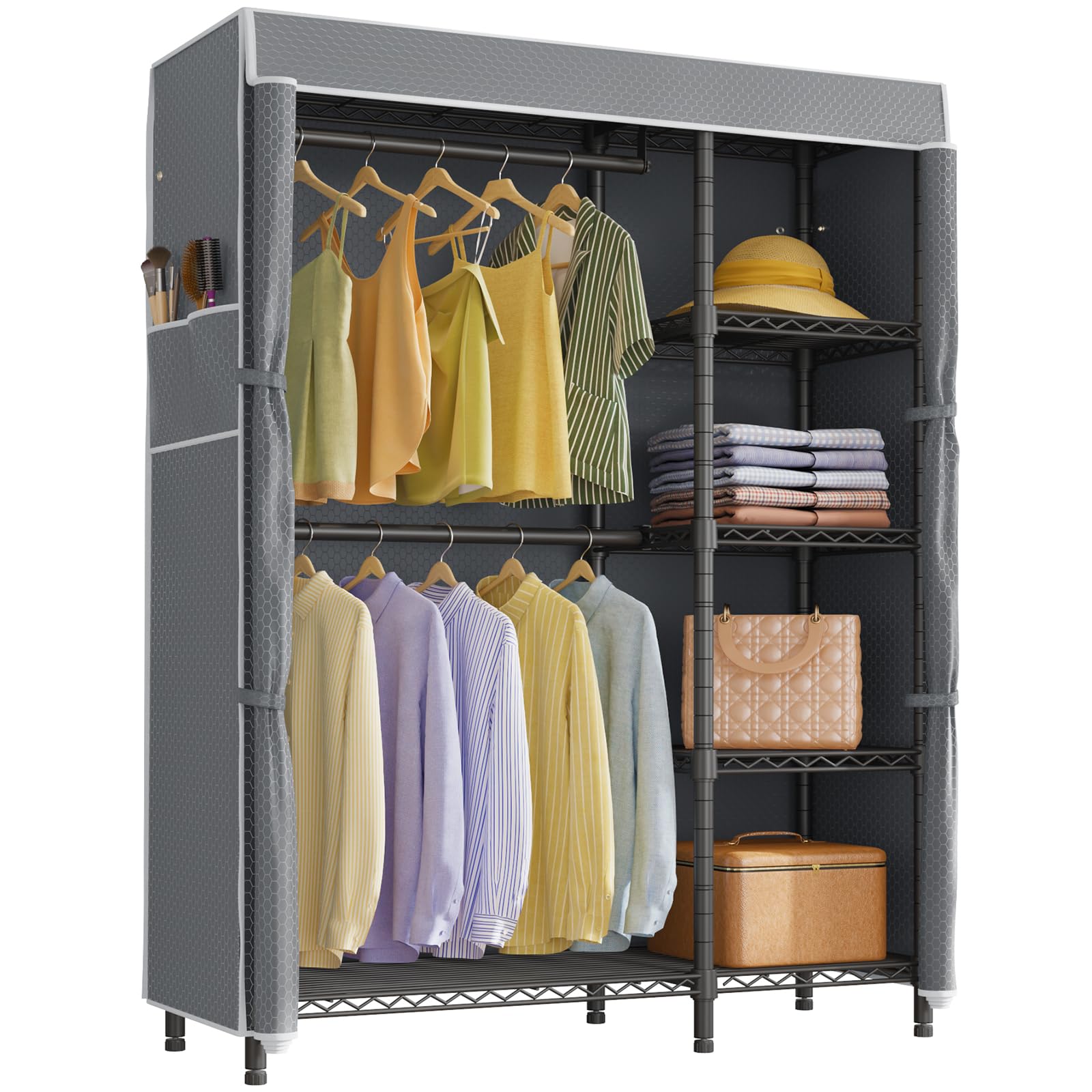 V7C Portable Closet for Hanging Clothes Heavy Duty Rack with Cover