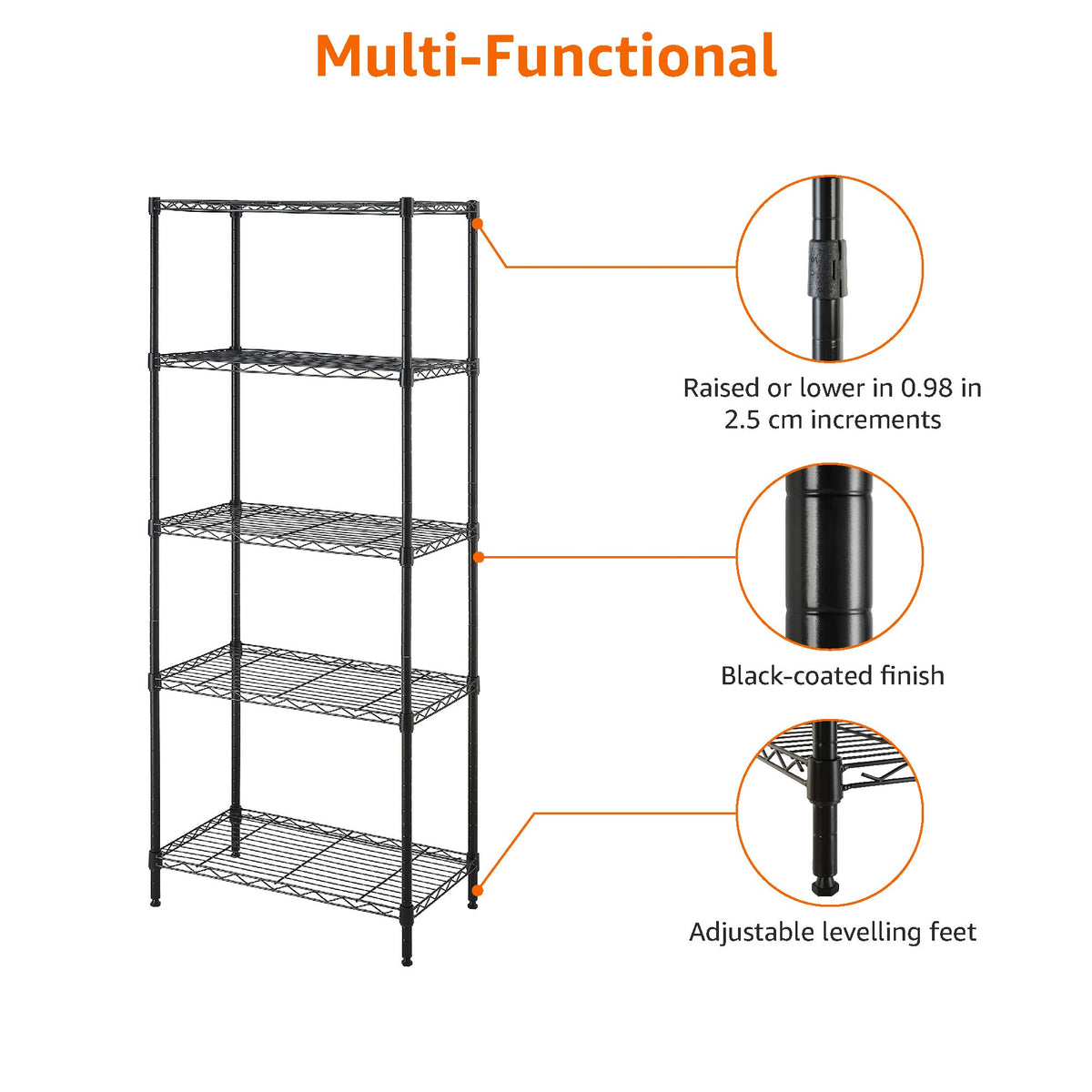 5 Shelf Multipurpose Adjustable Steel Garage Shelving Unit