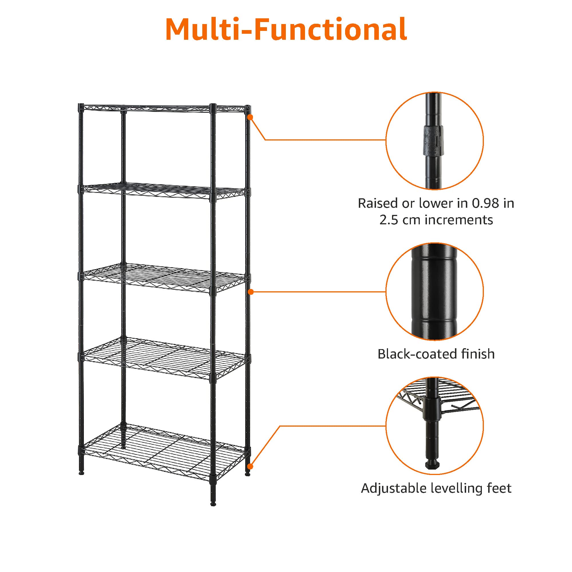 5 Shelf Multipurpose Adjustable Steel Garage Shelving Unit