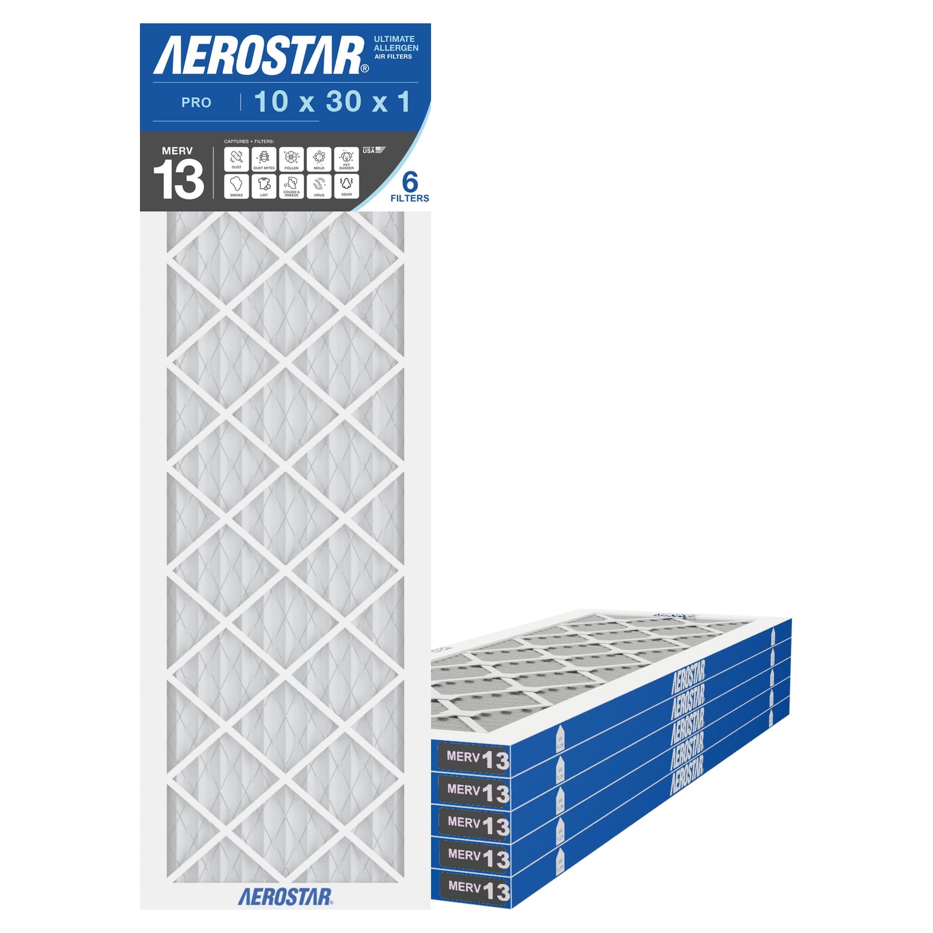 10x30x1 MERV 13 High Efficiency Pleated Air Filter (6 Count)