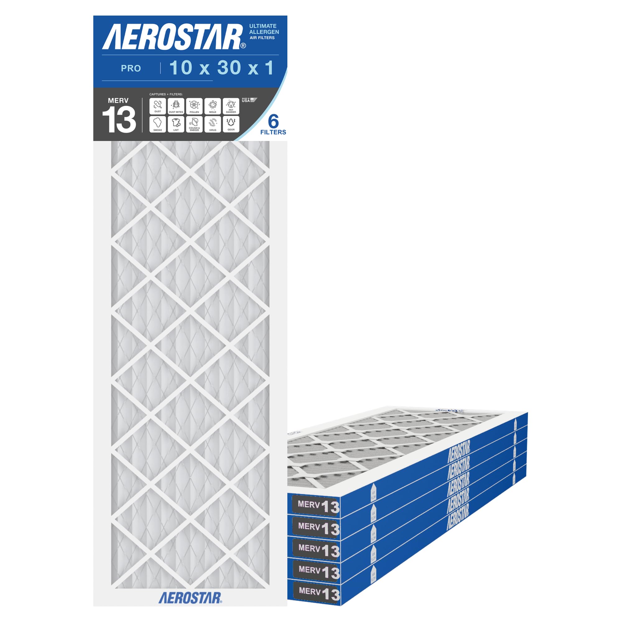 10x30x1 MERV 13 High Efficiency Pleated Air Filter (6 Count)