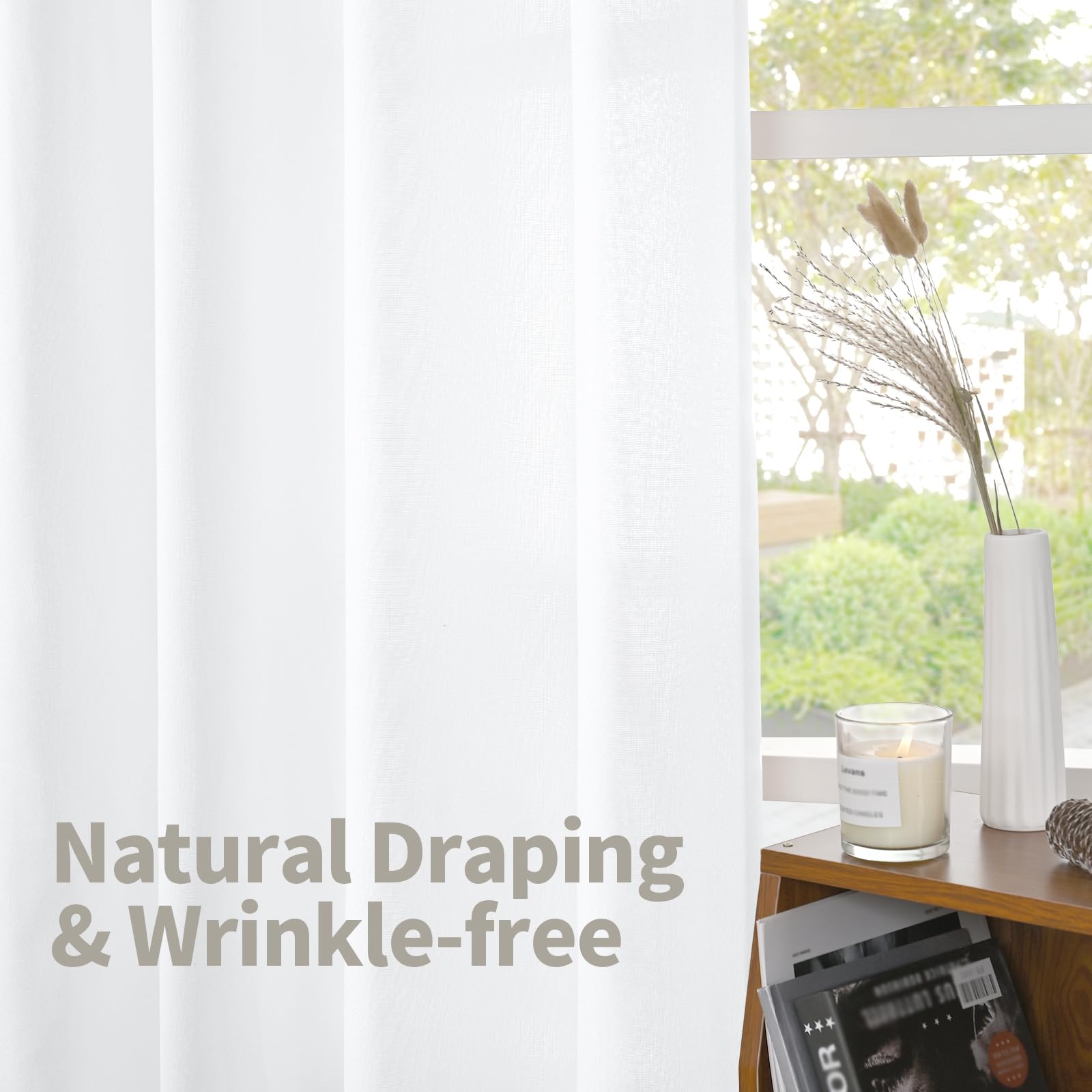 White Linen Curtains 52 X 63 Inch Length 2 Panels for Living Room (2 Count)