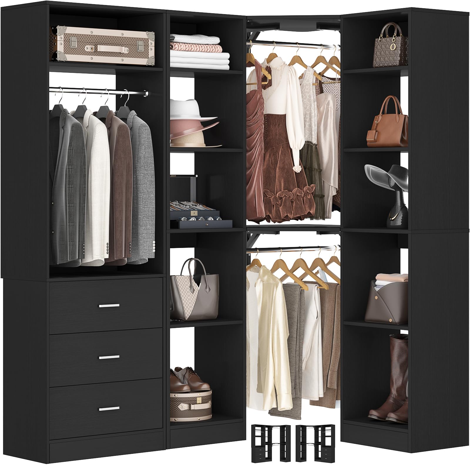 Corner Closet System with 3 Drawers