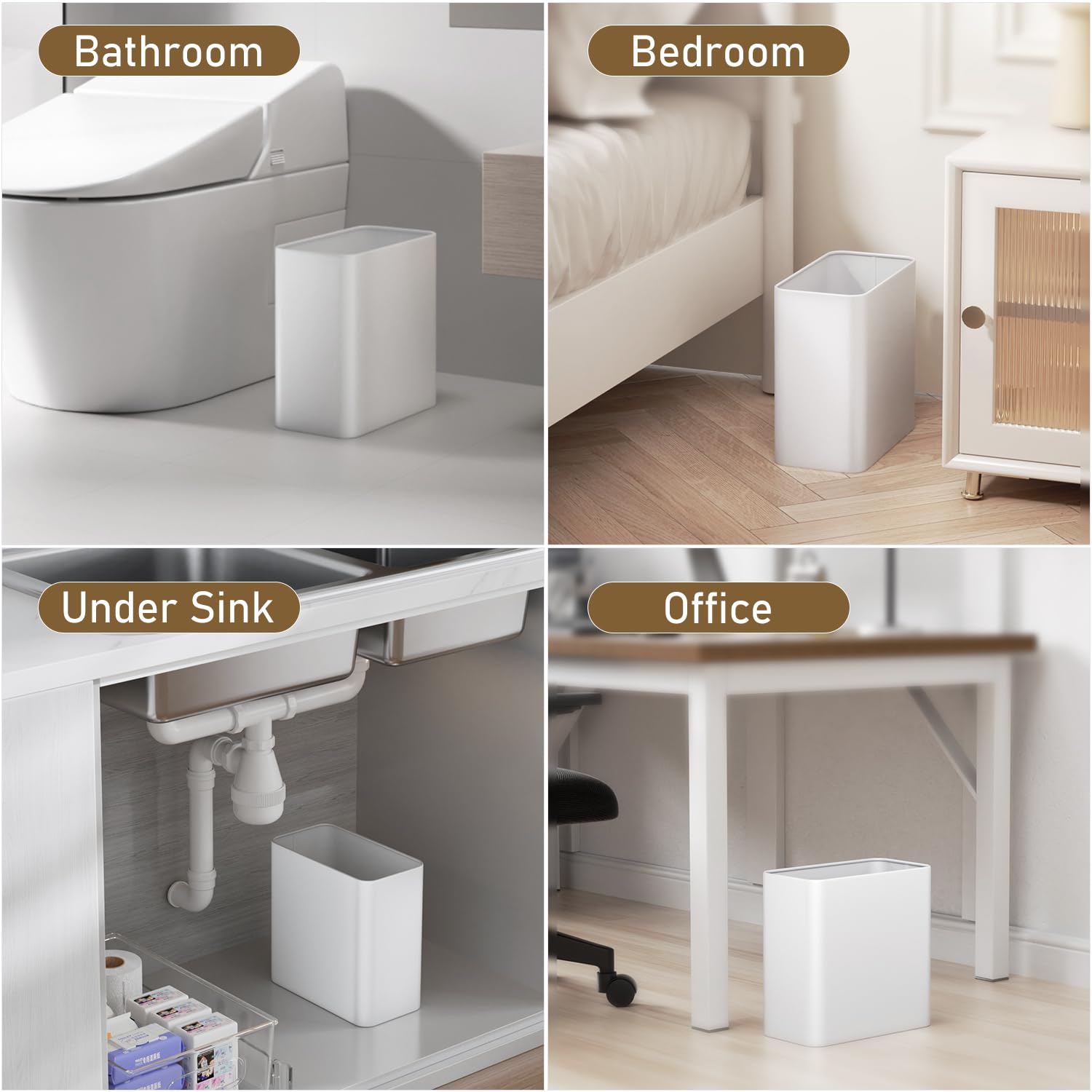 Small Bathroom Trash Can 2.4 Gallon Wastebasket Slim Metal Garbage Can Stainless Steel Trash Bin for Bedroom