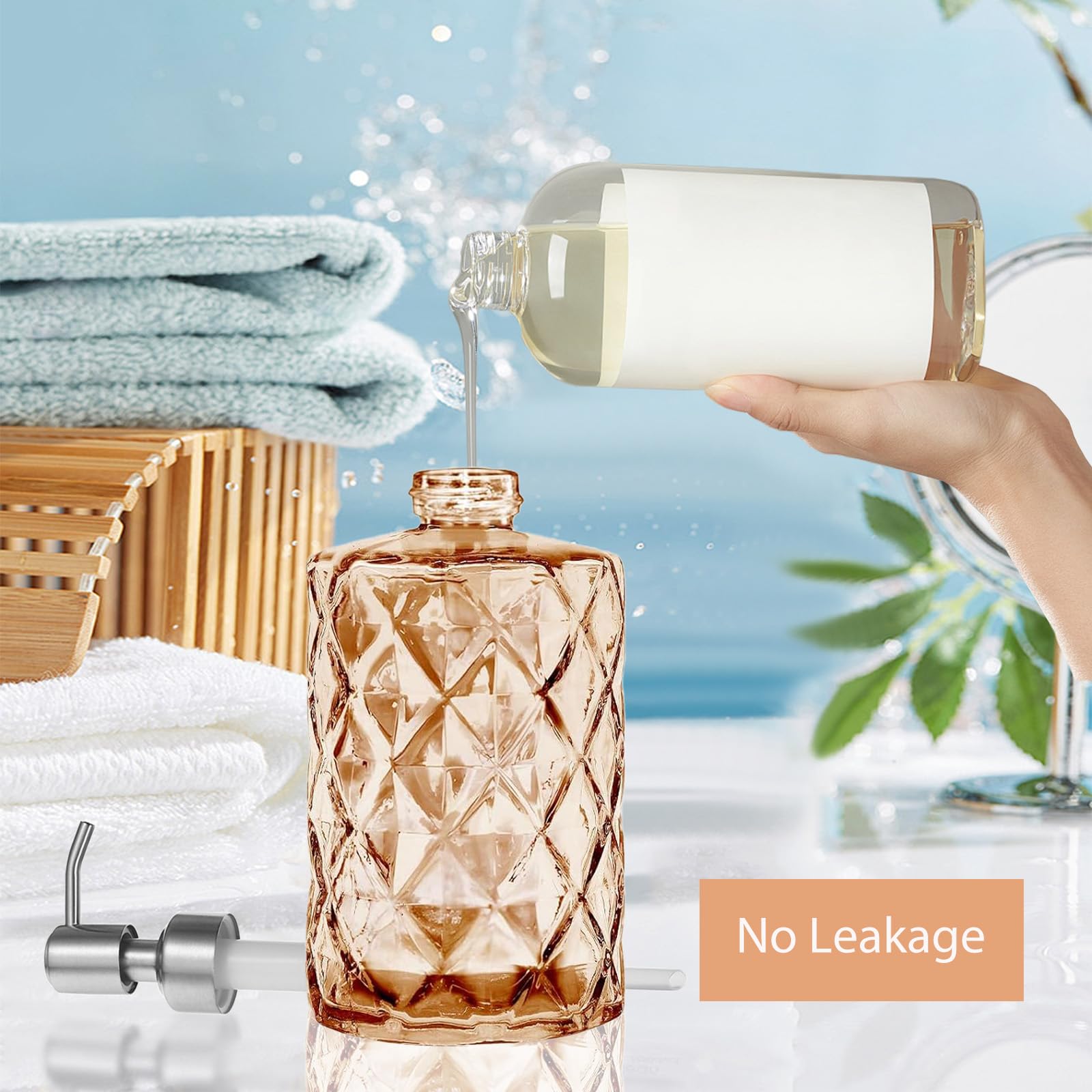12Oz Amber Glass Soap Dispenser
