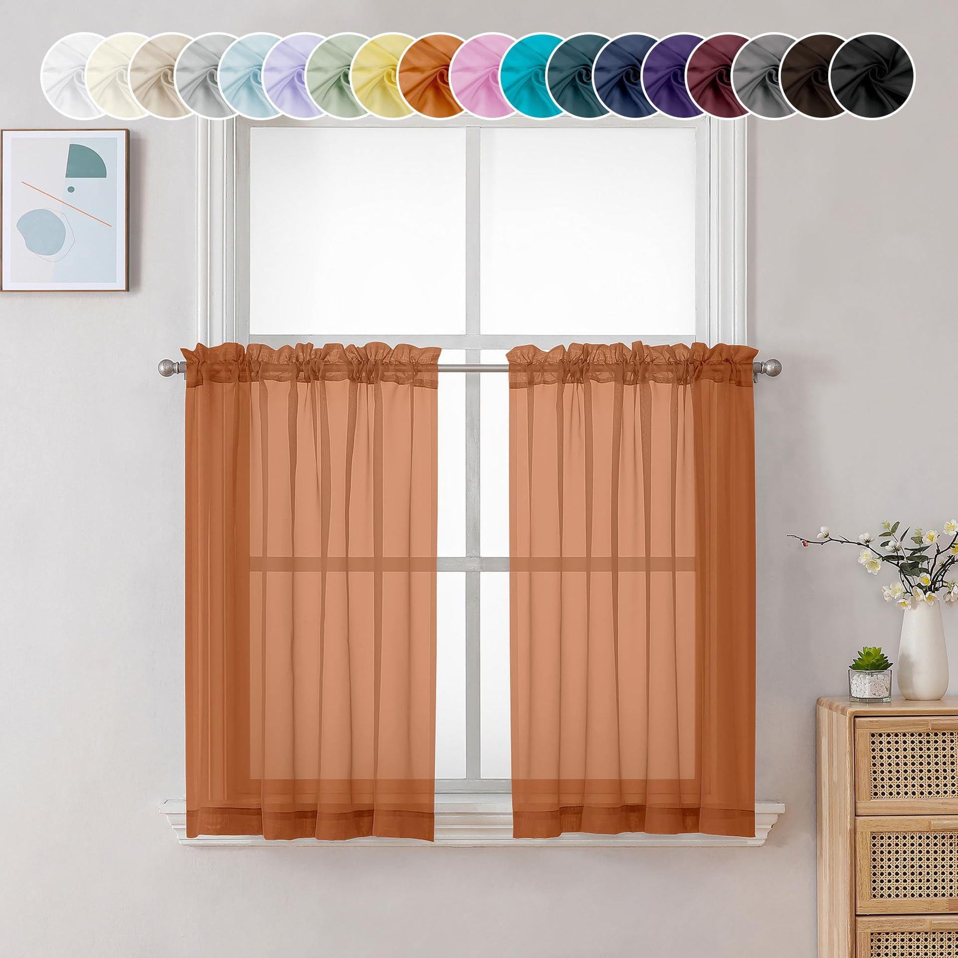 Orange Sheer Curtains 36 inch Length 2 Panels (2 Count)