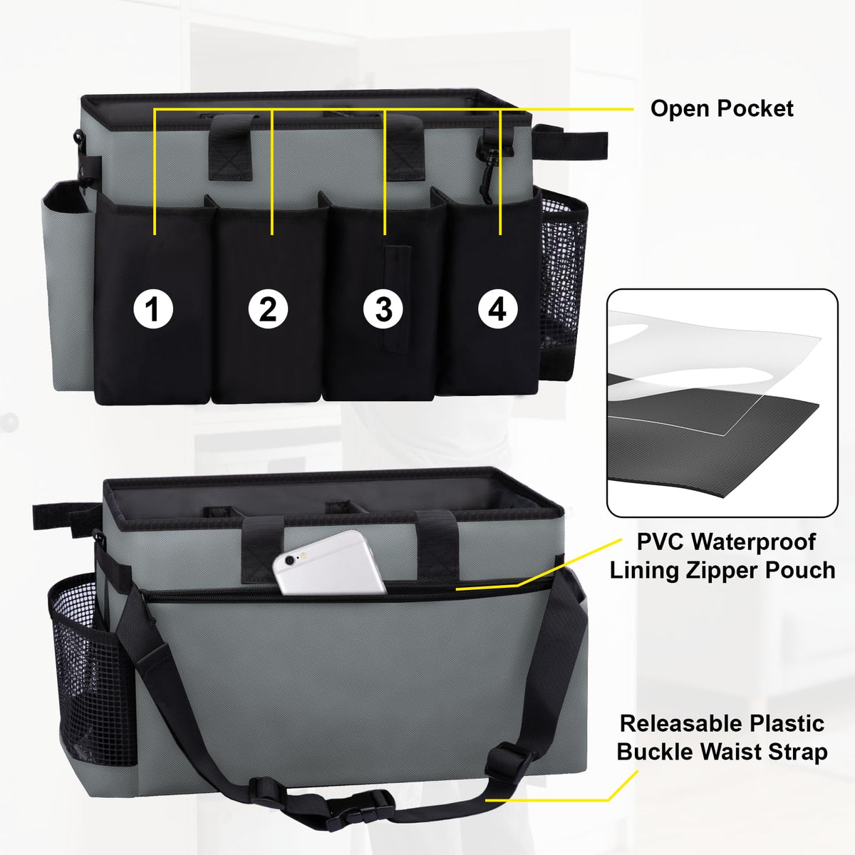 Wearable Large Cleaning Caddy Bag for Housekeepers