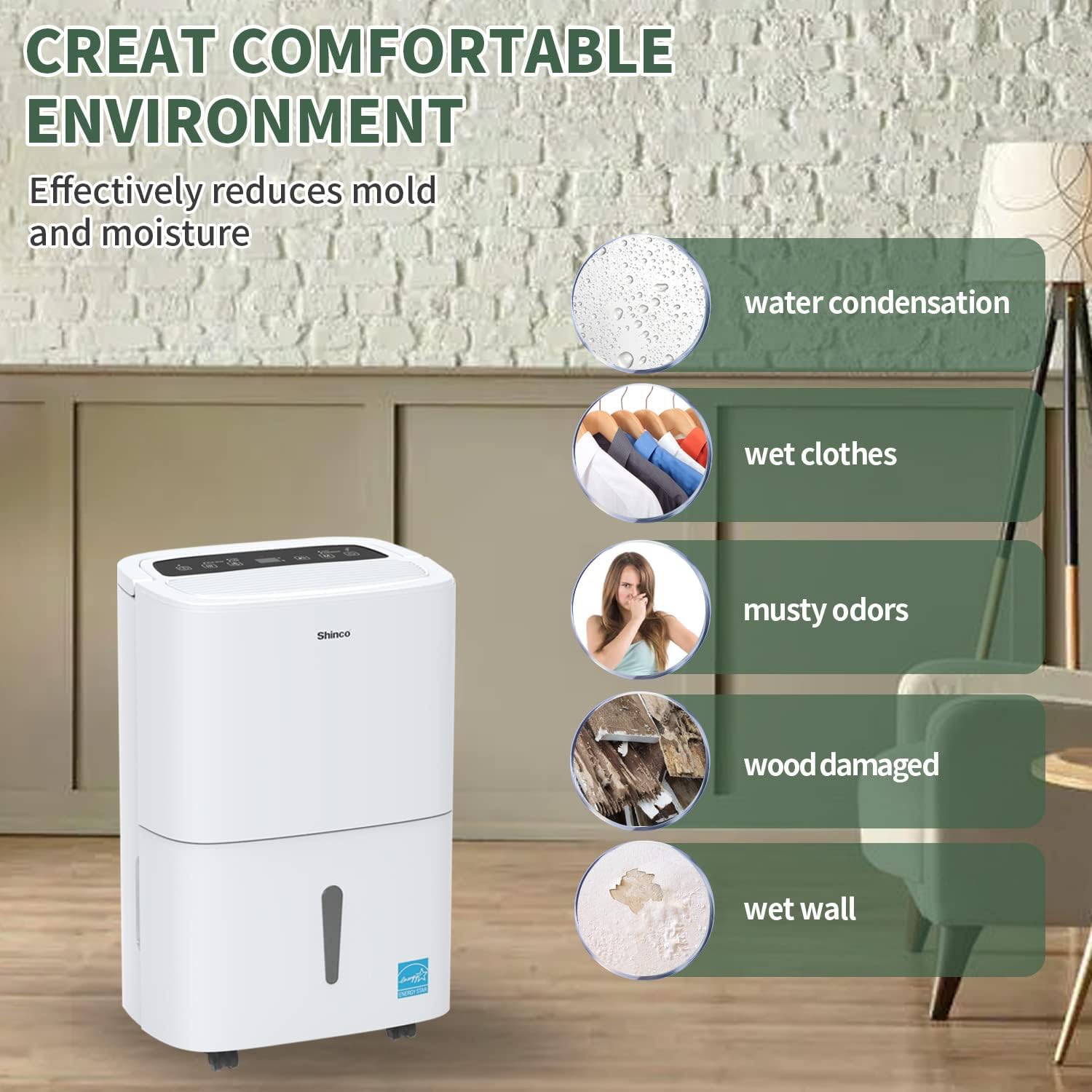 80 Pints Energy Star Dehumidifier with Drain Hose and WIFI for Large Spaces up to 5