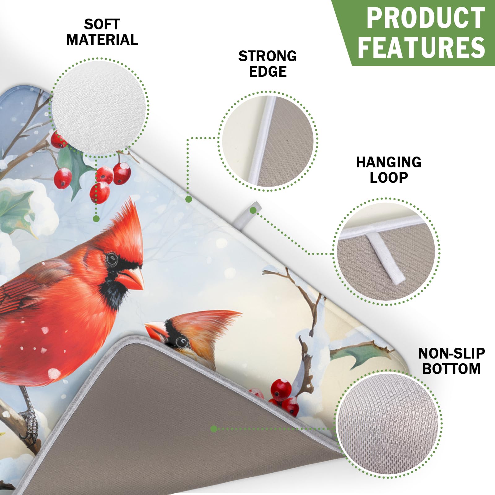 Winter Cardinal Birds Dish Drying Mat