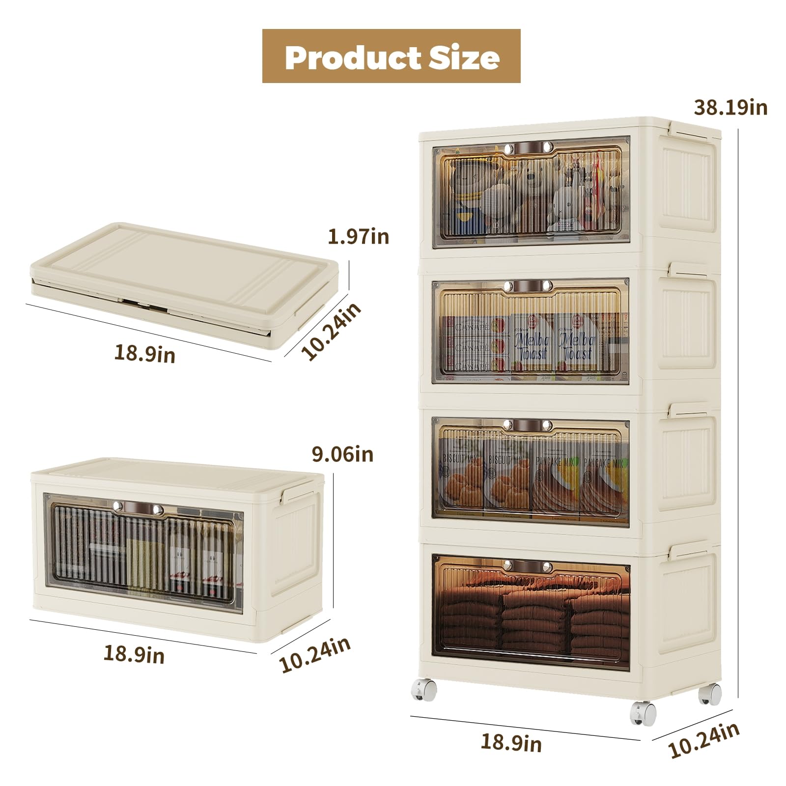 4 Tier Stackable Storage Bins with Lid and Wheels (3 Count)