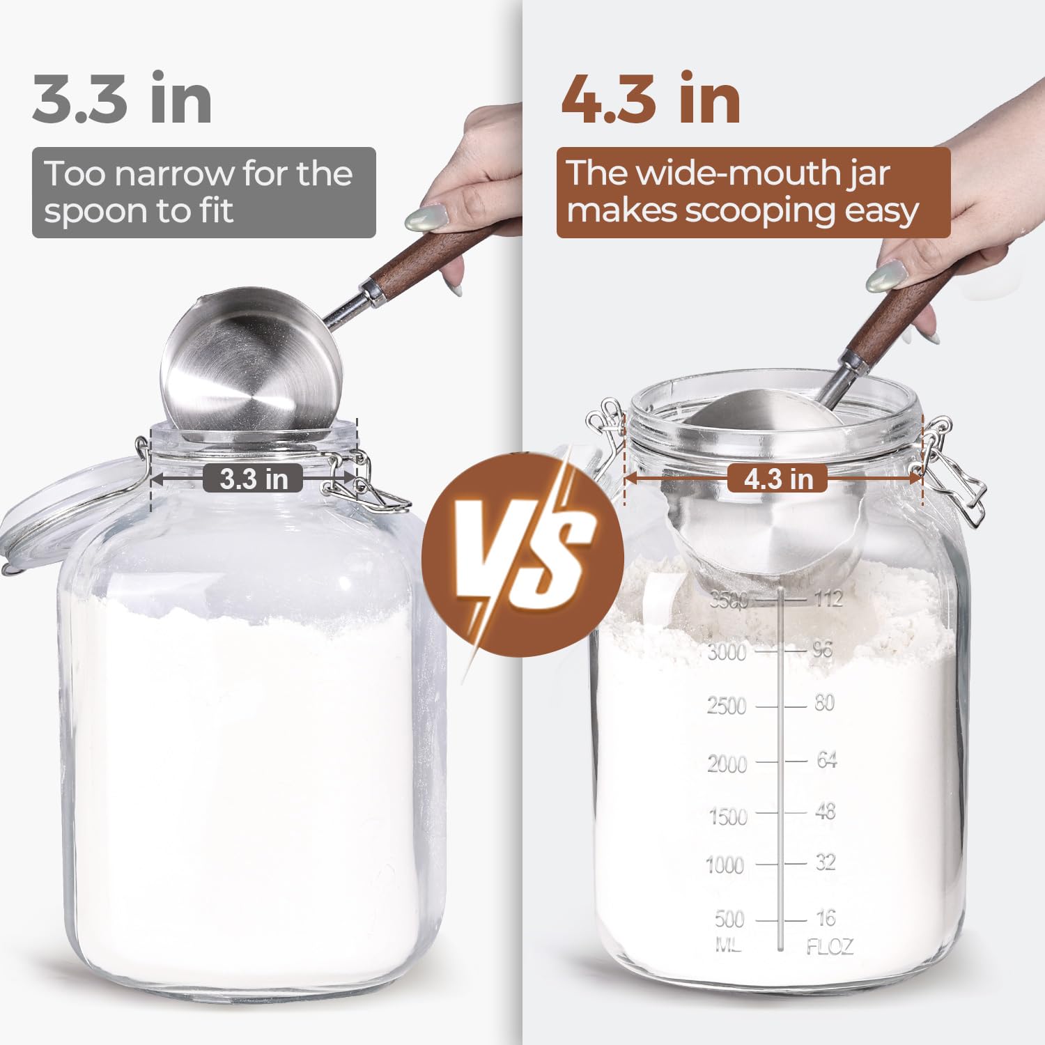 Large Square Glass Jars with Airtight Lid 1 Gallon 2 Pack Wide Mouth (2 Count)
