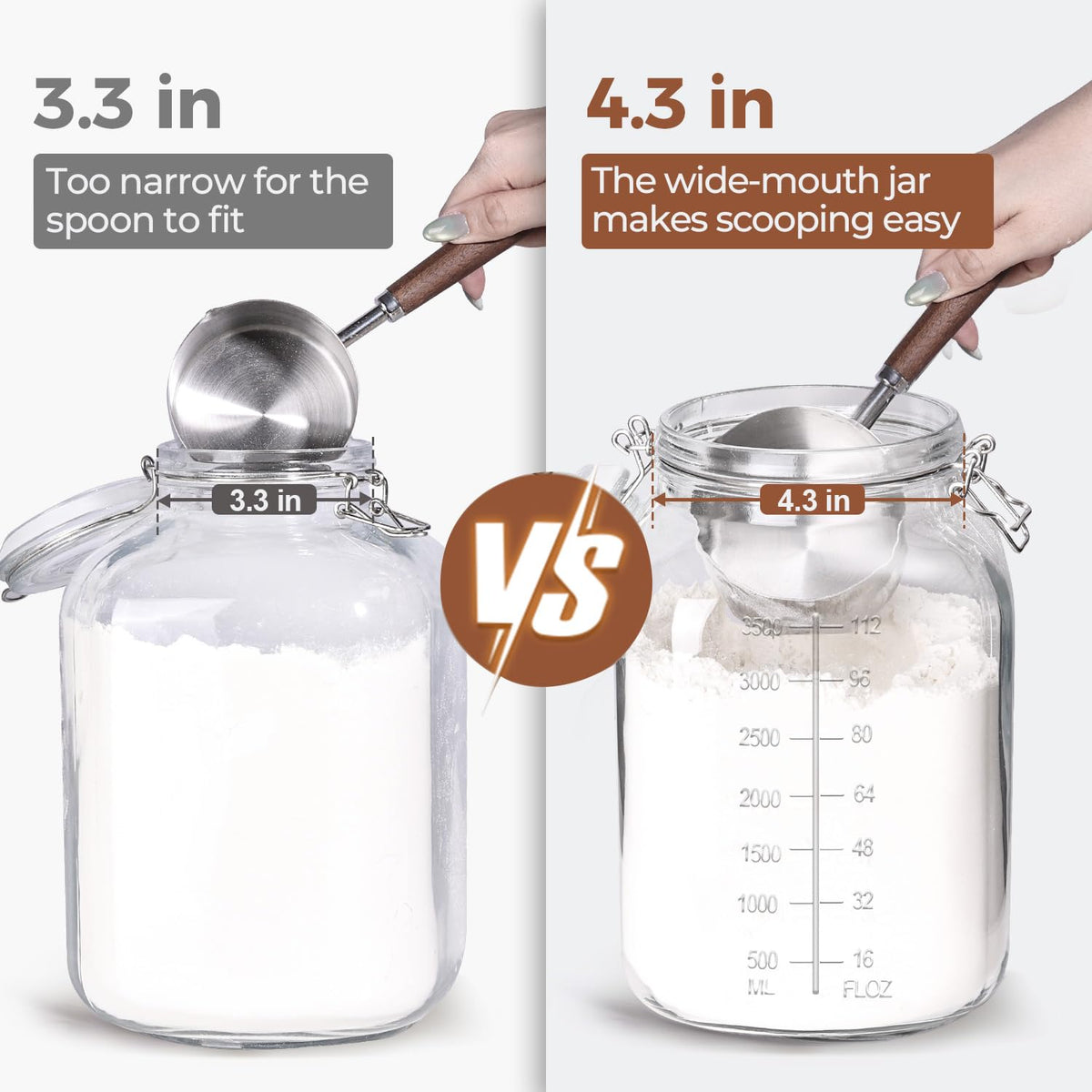 Large Square Glass Jars with Airtight Lid 1 Gallon 2 Pack Wide Mouth (2 Count)