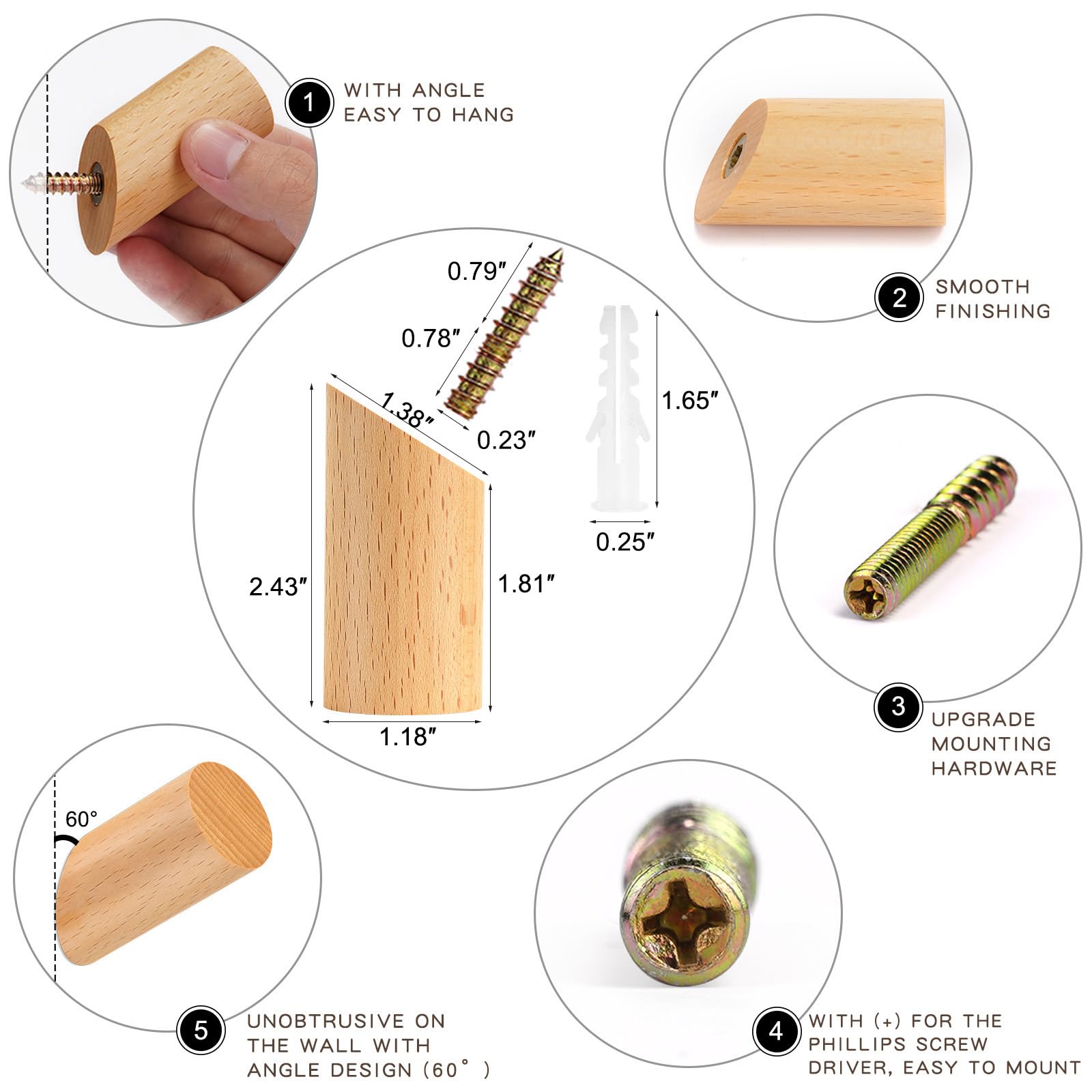 Wood Wall Hooks (6 Count)