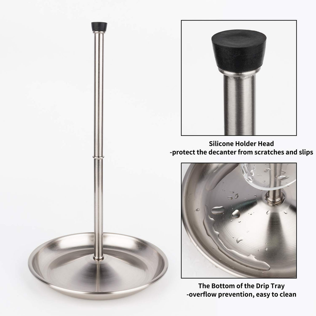 Wine Decanter Drying Stand with Silicone Head to Prevent Scratches