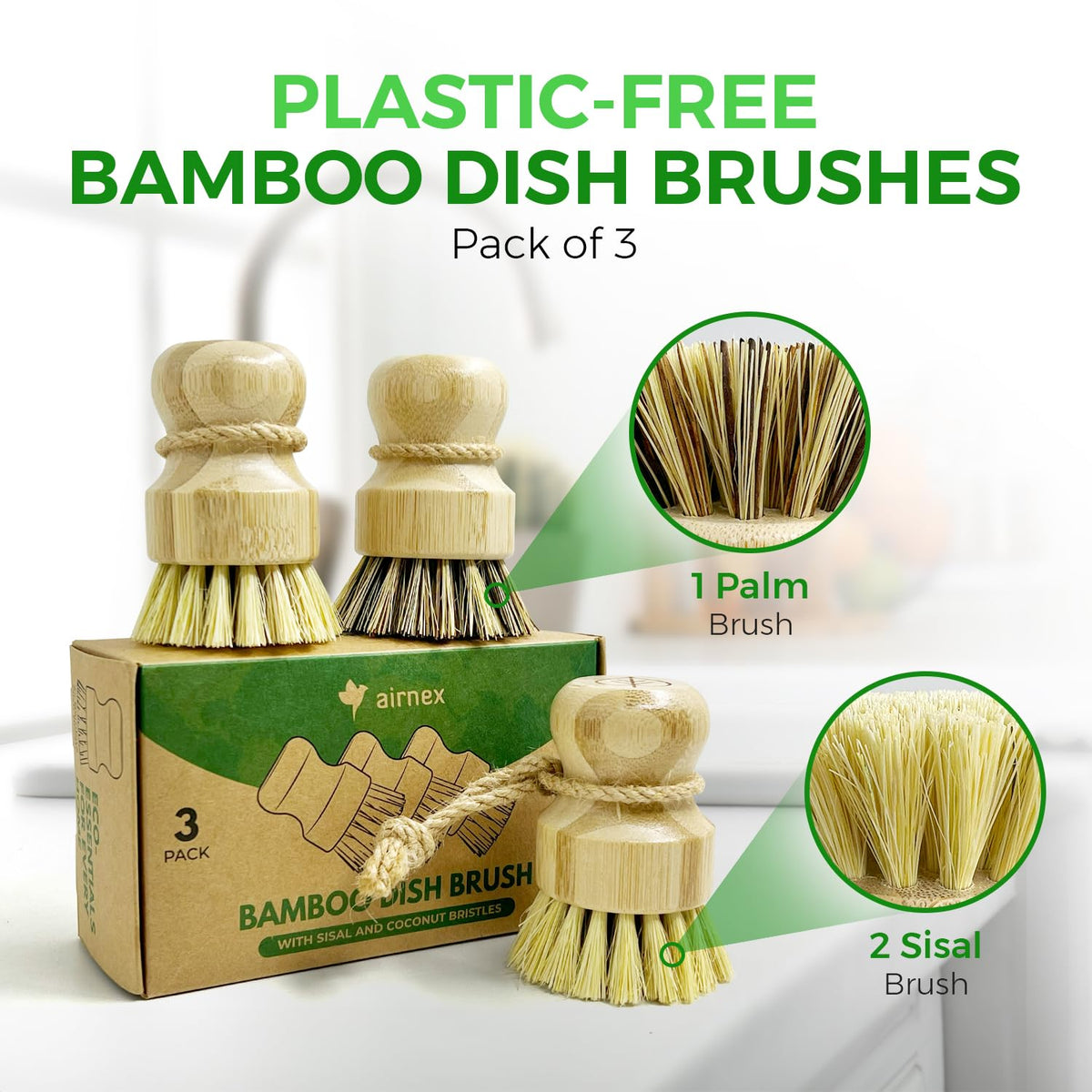 Bamboo Dish Brush Set of 3 (3 Count)