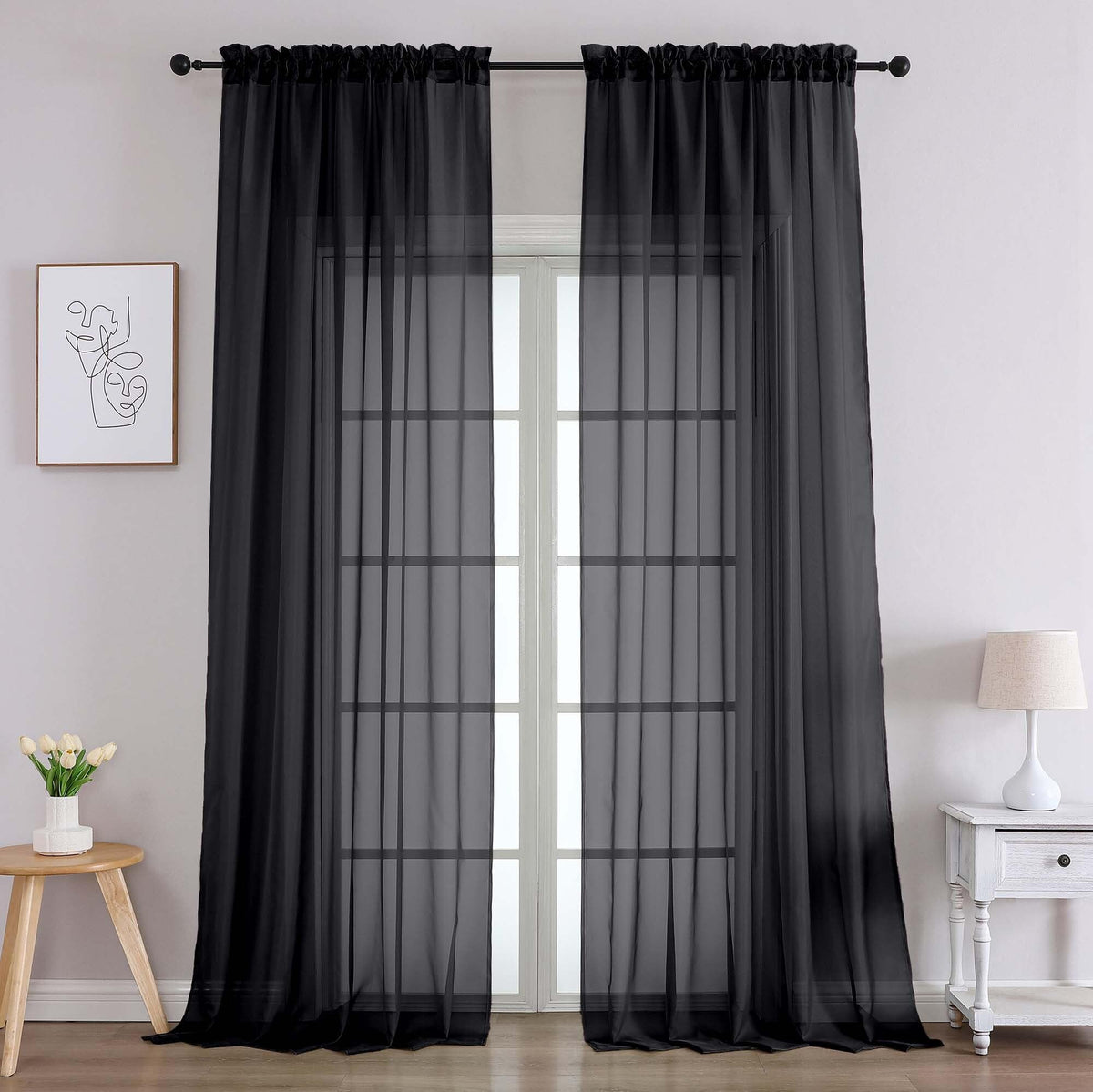 Black Sheer Curtains 96 Inches Long 2 Panels