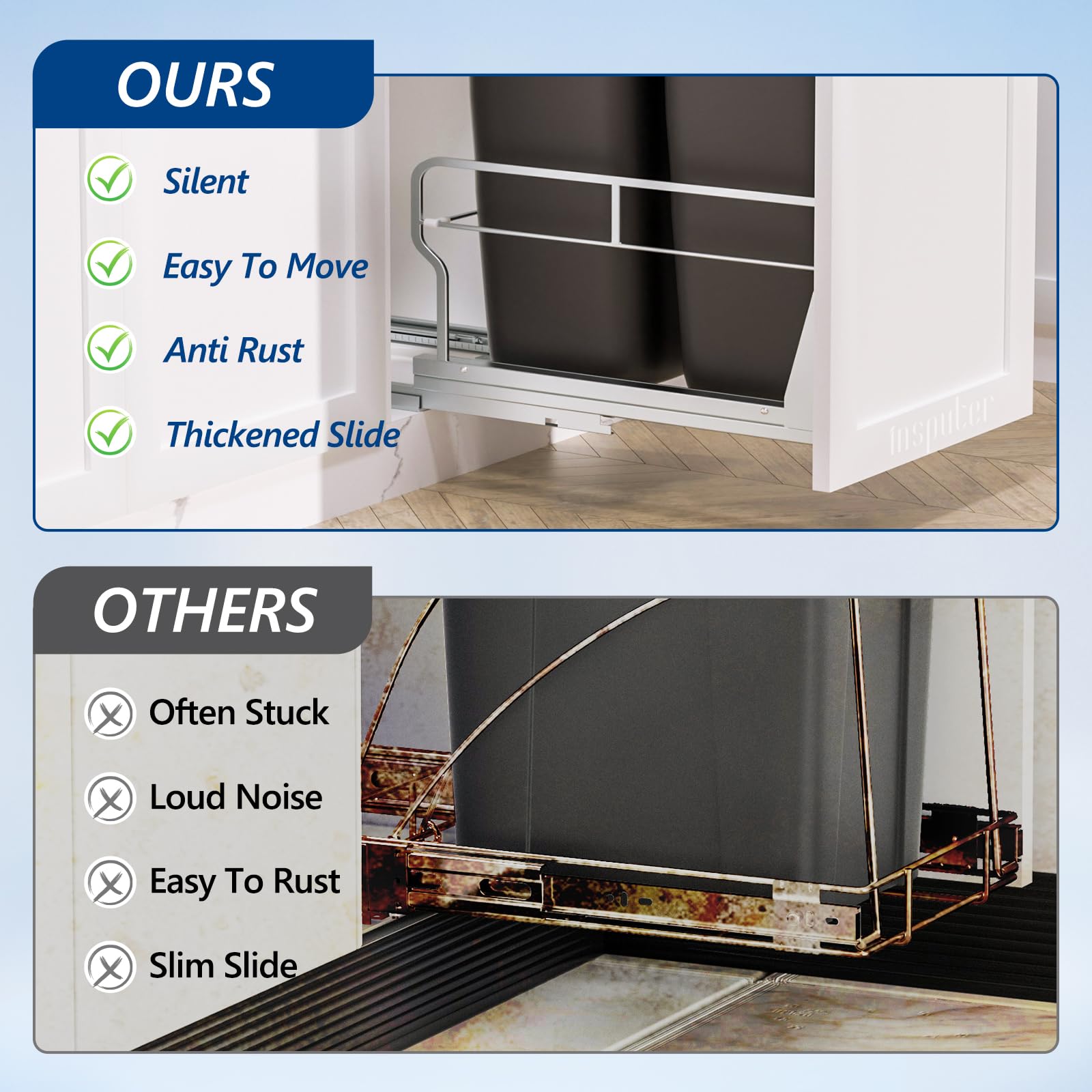 Dual Pull Out Trash Can Under Cabinet with Soft